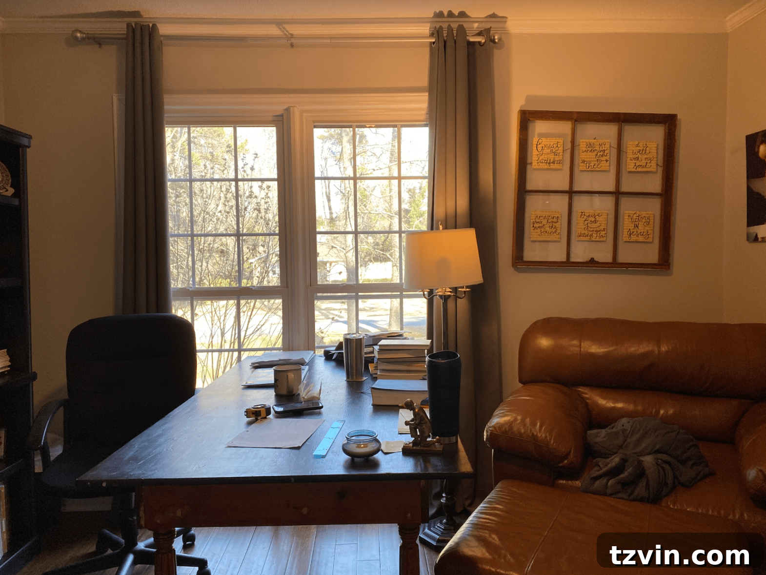 Before image of a home office, starkly contrasting with its potential, prior to renovation and design enhancements.