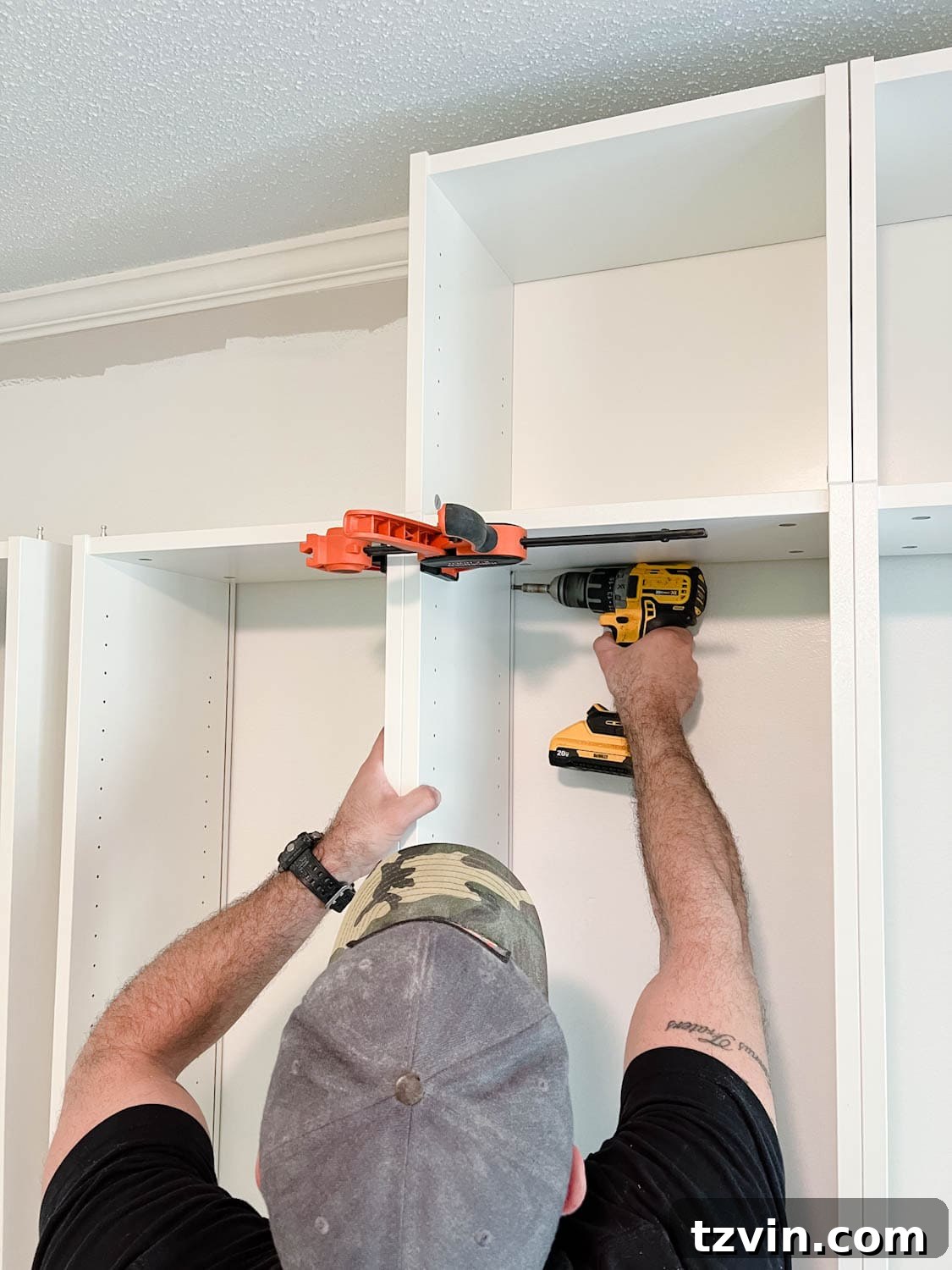 Building Custom Bookshelves with IKEA Billy Bookcase Hacks 10 clamping bookcases and attaching them together with wood screws