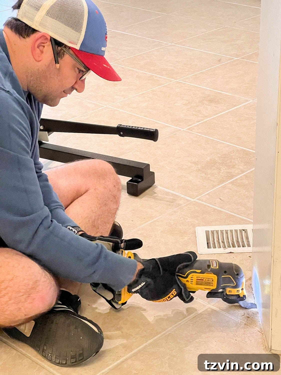 undercutting door jambs with oscillating tool to fit LVP flooring