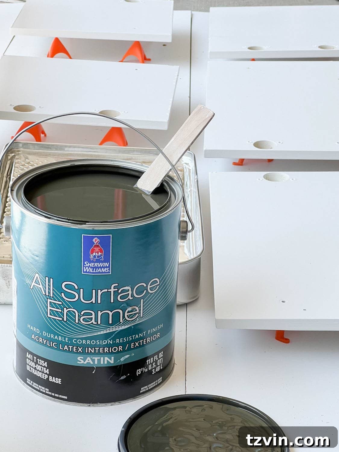 painting built in cabinets with Benjamin Moore Southern Vines