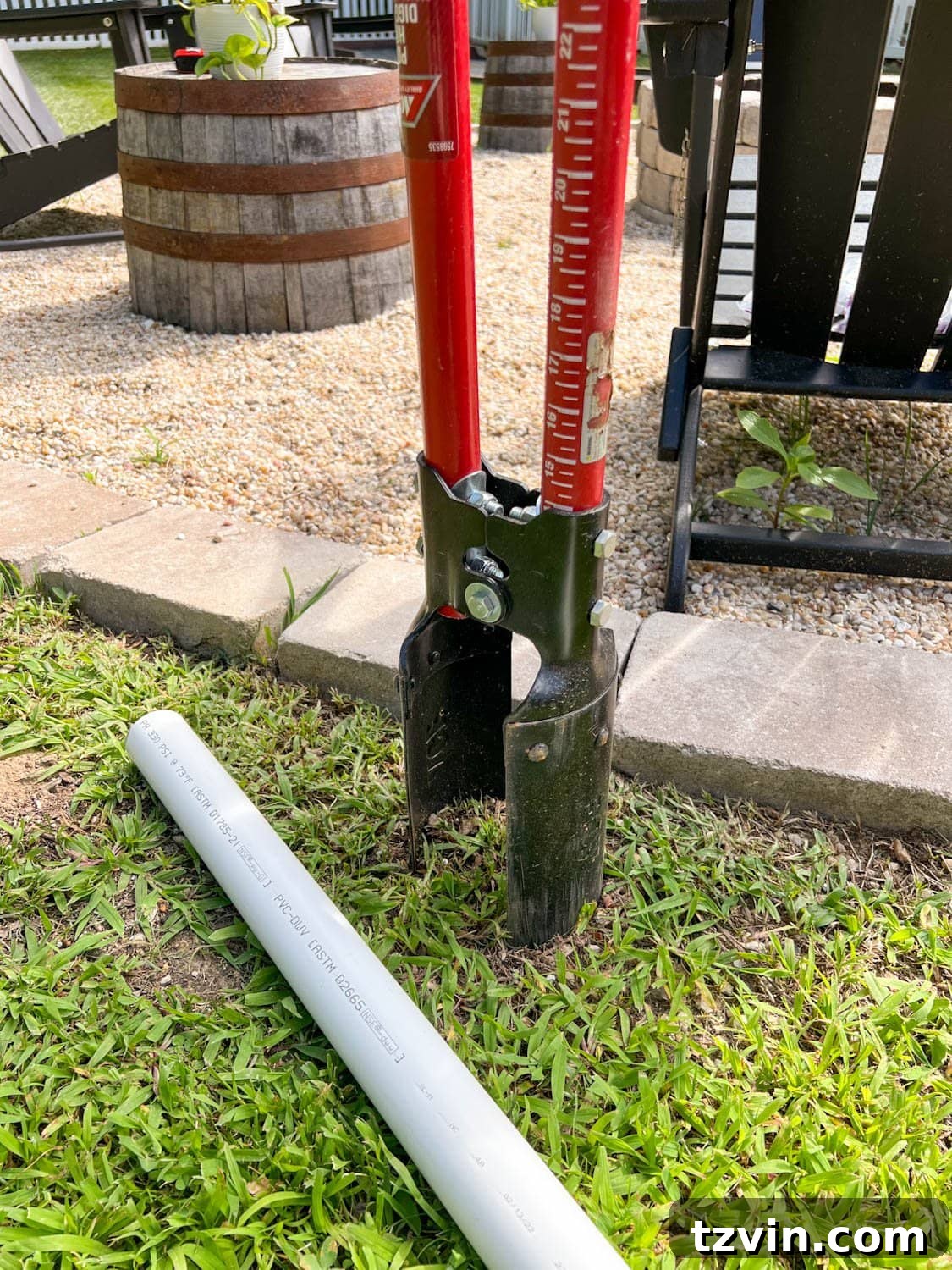 Creative String Light Solutions for Every Backyard Corner 16 a post hole digger and 2' long PVC pipe