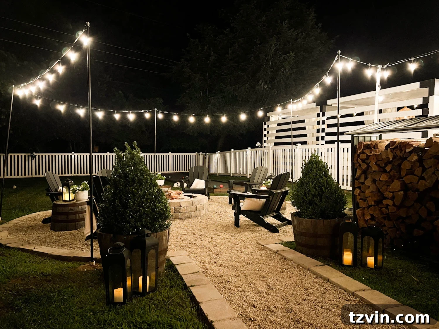 Creative String Light Solutions for Every Backyard Corner 5 outdoor string lights around a fire pit in a backyard