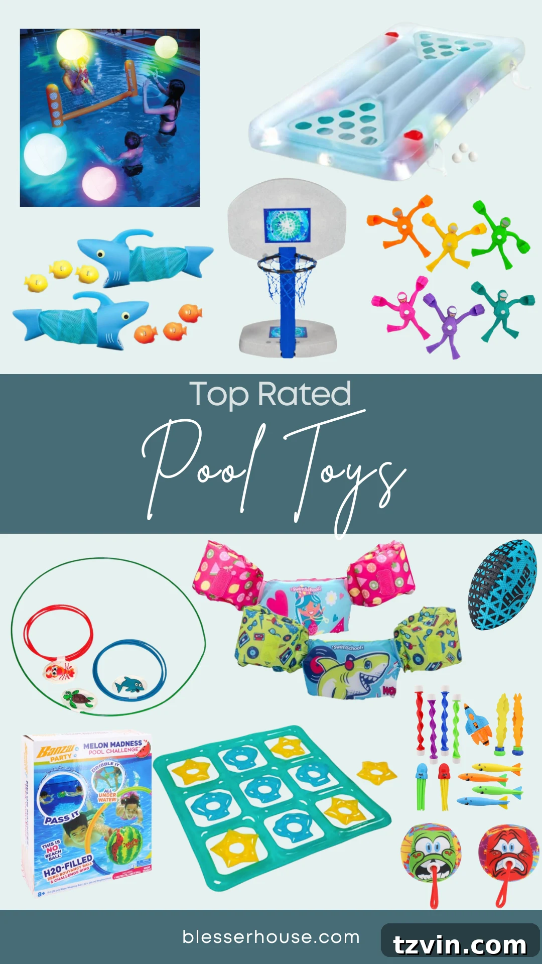 collage of the best pool toys for kids and adults