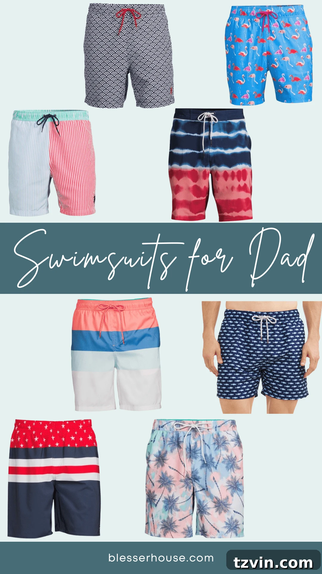 collage of recommended swim trunks for men