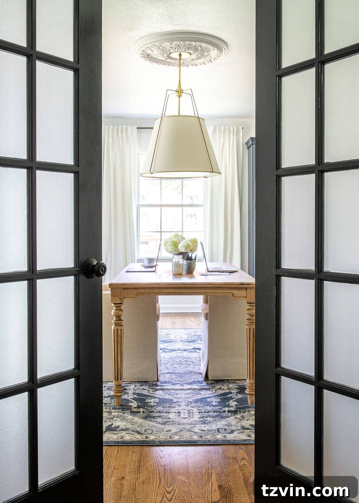Elevate Your Home Decor with Affordable Window Film 11 frosted glass film on French doors leading into a home office