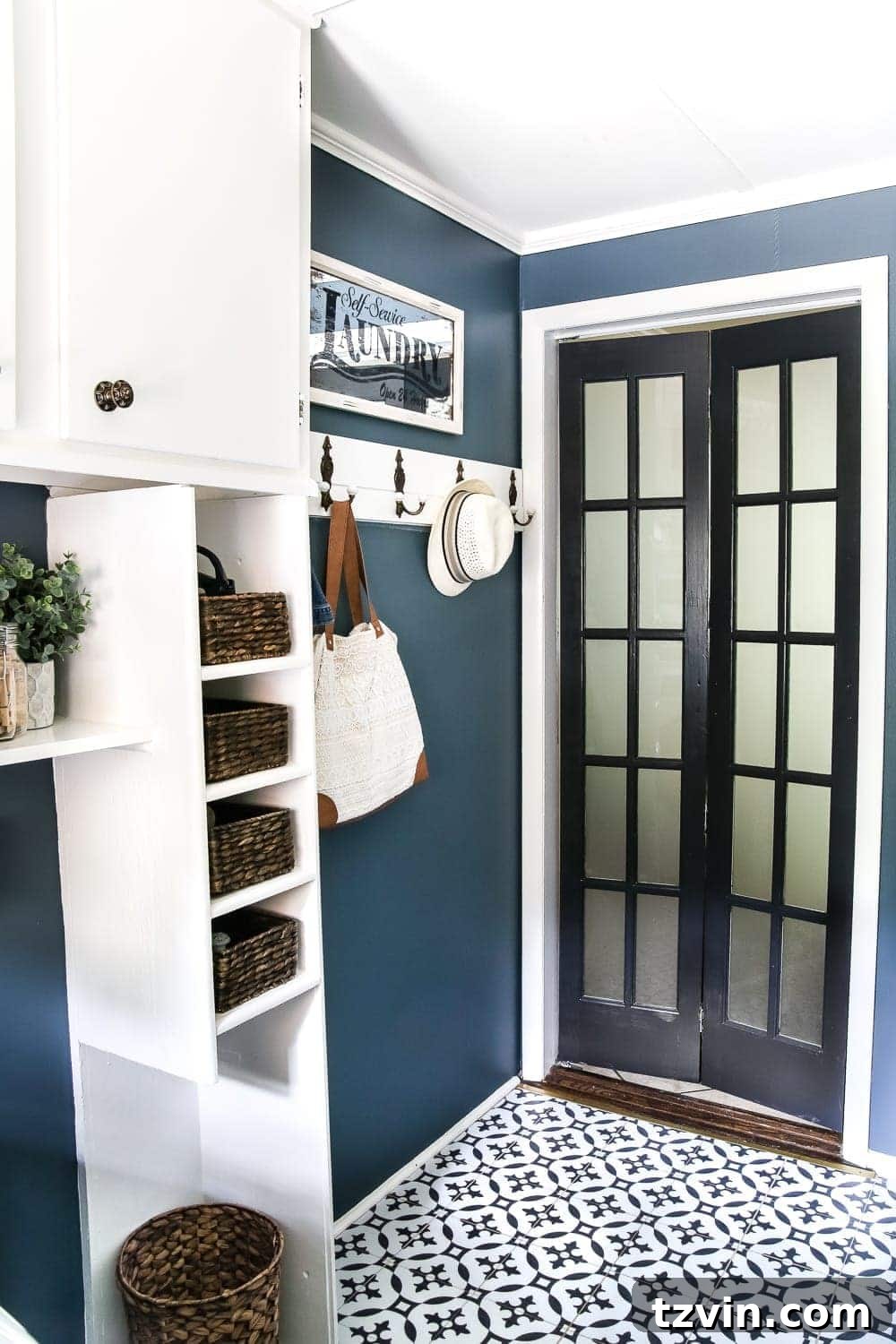 Elevate Your Home Decor with Affordable Window Film 13 black bifold French door in a laundry room with frosted glass film