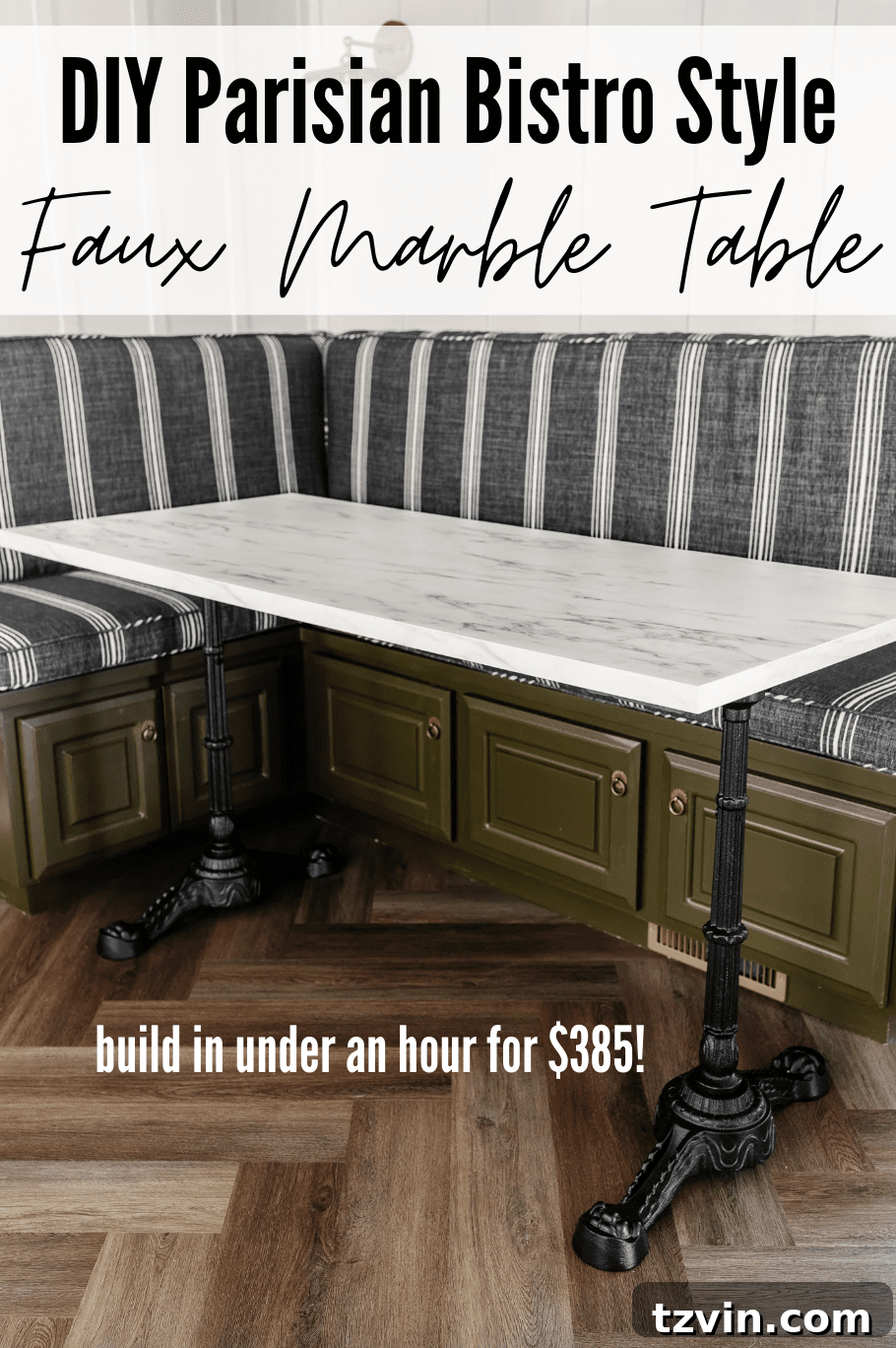 DIY Faux Marble Dining Table: Instant Luxury in Under an Hour 2 DIY Faux Marble Dining Table: Elegant Parisian style table crafted from a kitchen countertop, showcasing quick and easy home decor transformation.