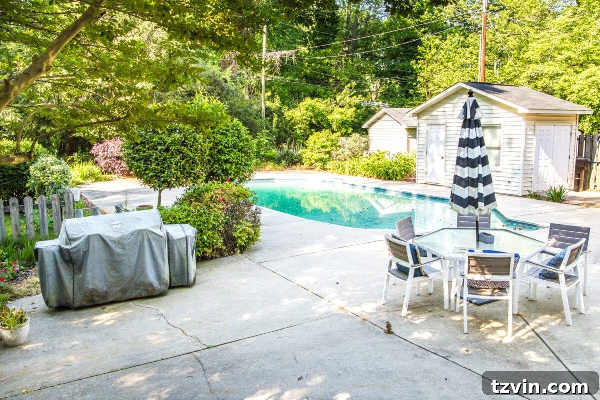 Before image of a backyard swimming pool, showing its original state before renovation.