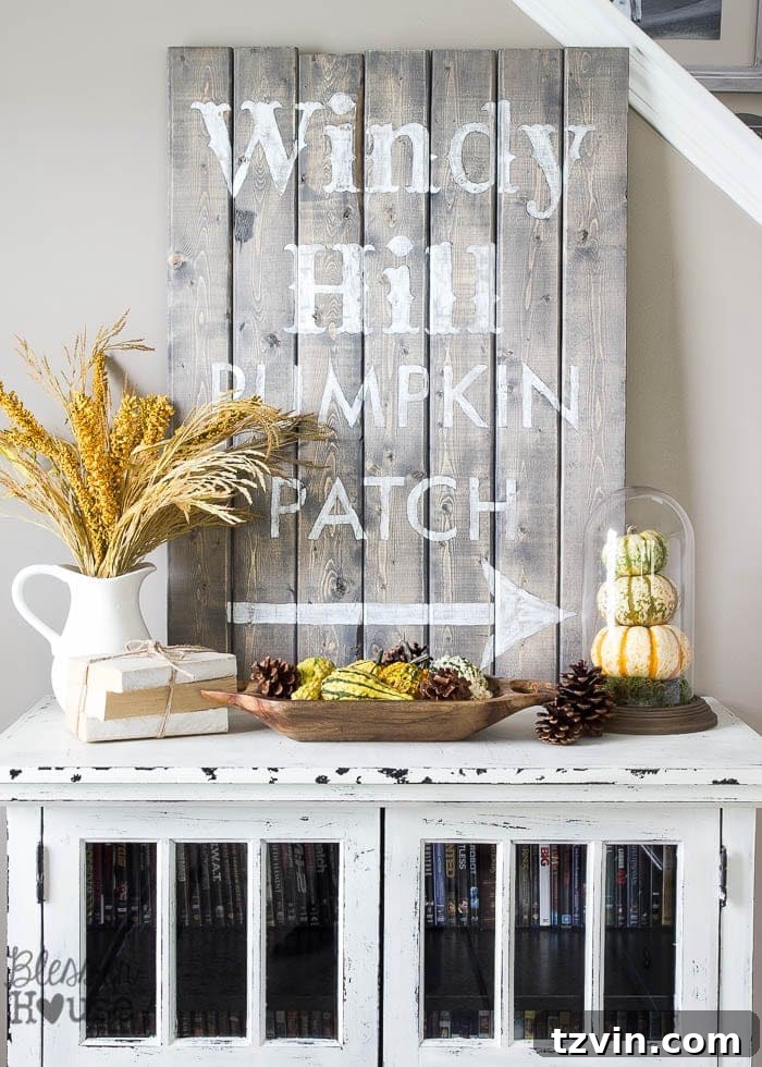 Effortless Autumn Living Room Decor for Less 8 Pumpkin patch sign on a cabinet