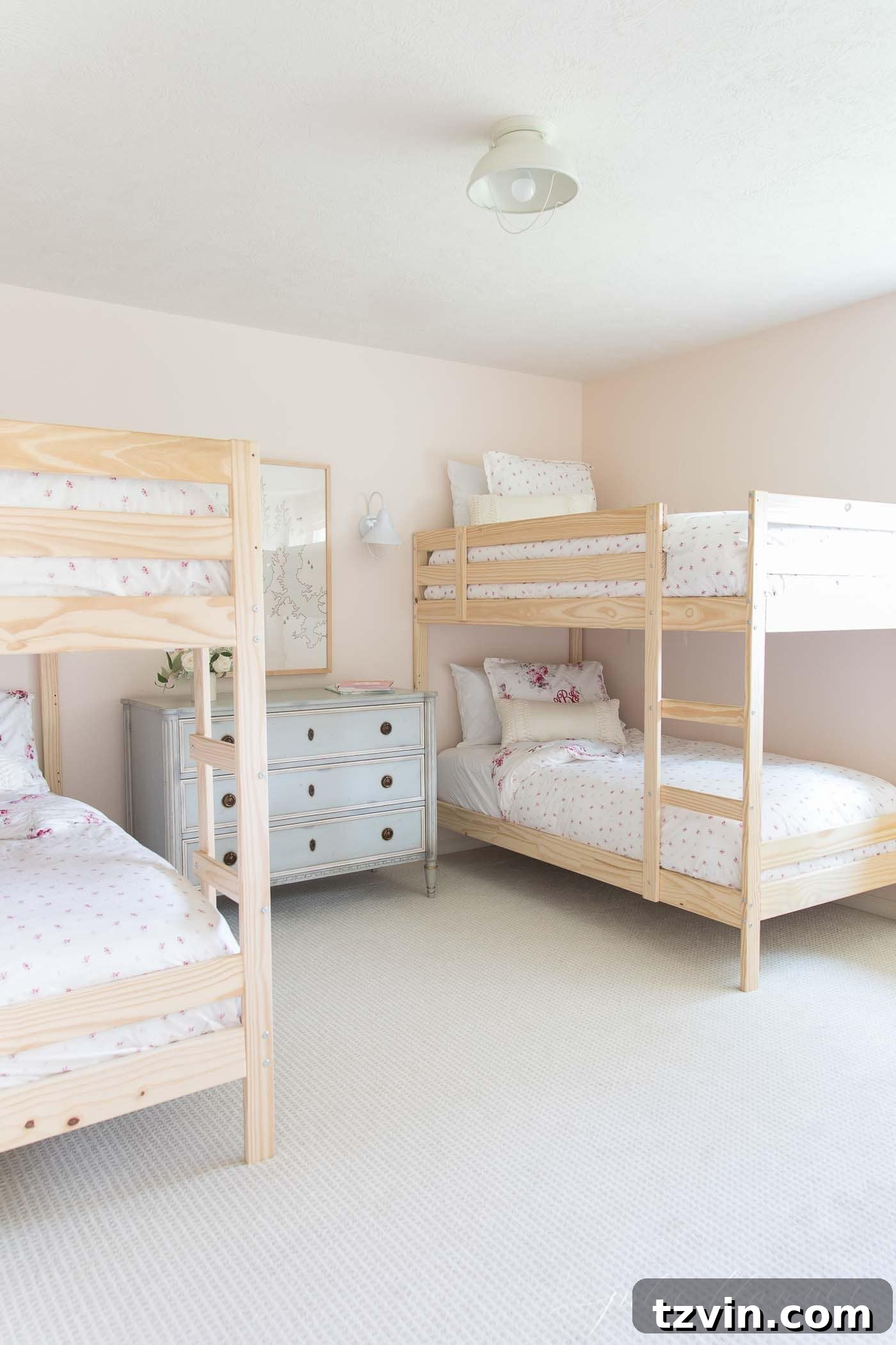 Ingenious Bunk Bed Designs for Compact Living 17 blush pink shared bedroom for 4 people with 2 bunk beds
