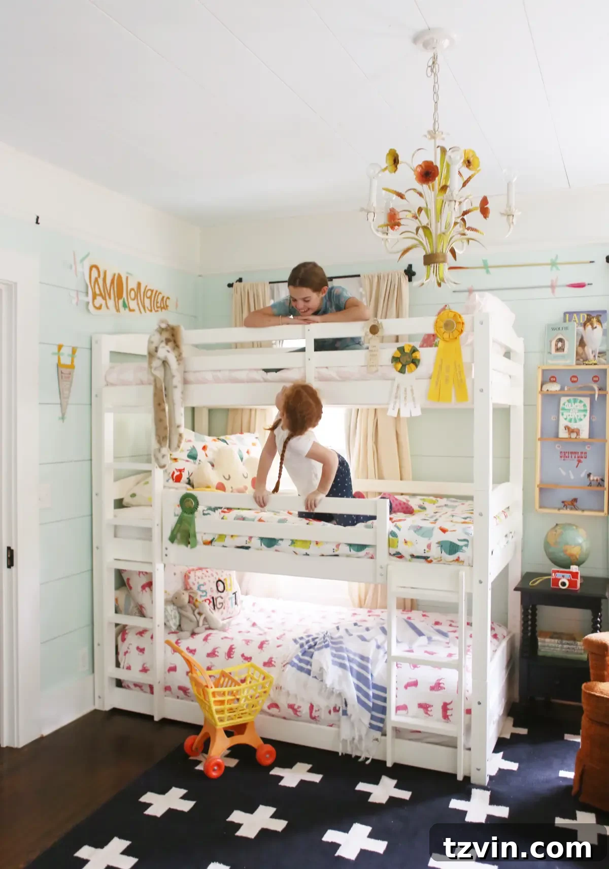 Ingenious Bunk Bed Designs for Compact Living 3 white triple bunk bed with eclectic cottage style