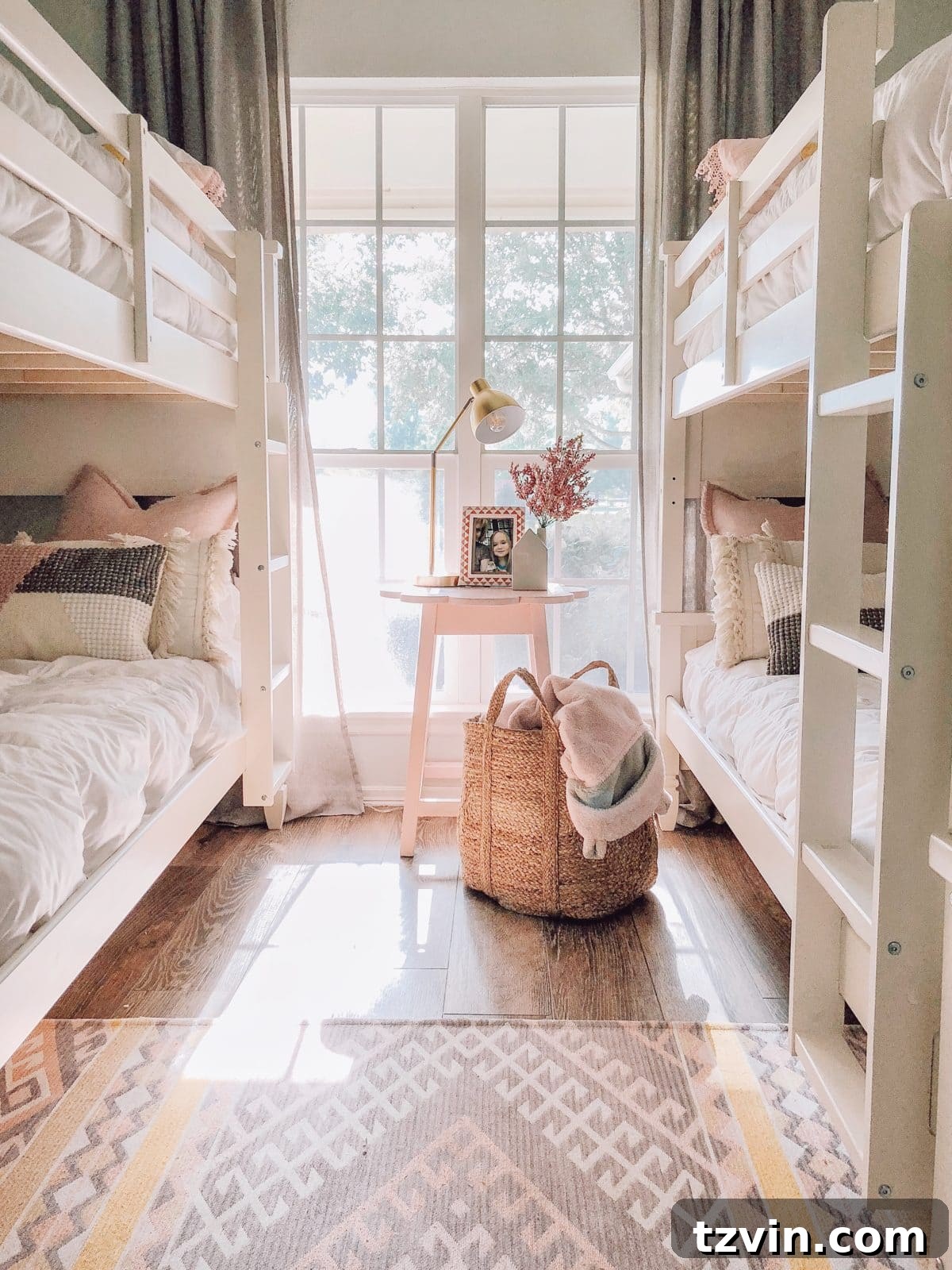 Ingenious Bunk Bed Designs for Compact Living 8 two bunk beds framing a window for a 4 person shared bedroom