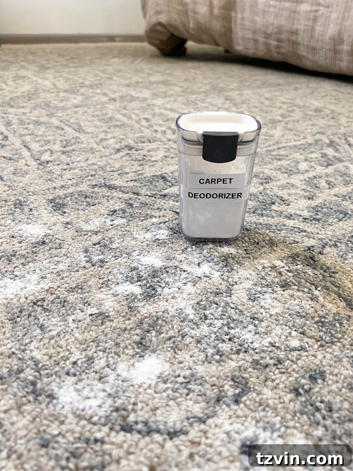 DIY carpet deodorizer sprinkled on a rug