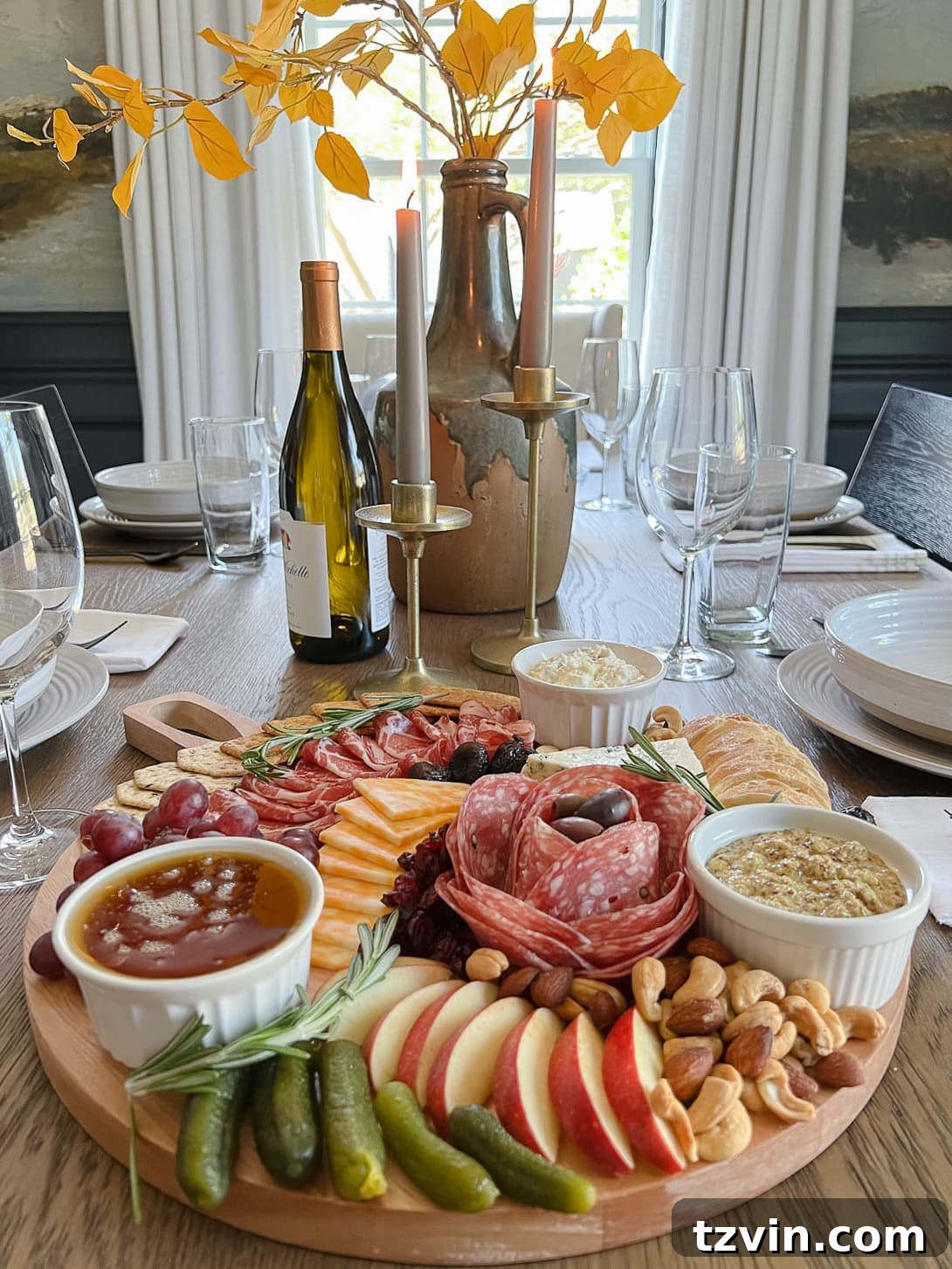 10-Minute Charcuterie Board Hack 10 A comprehensive basic charcuterie board featuring a rich assortment of cured meats, various cheeses, fresh fruits, nuts, crackers, and an array of dips.