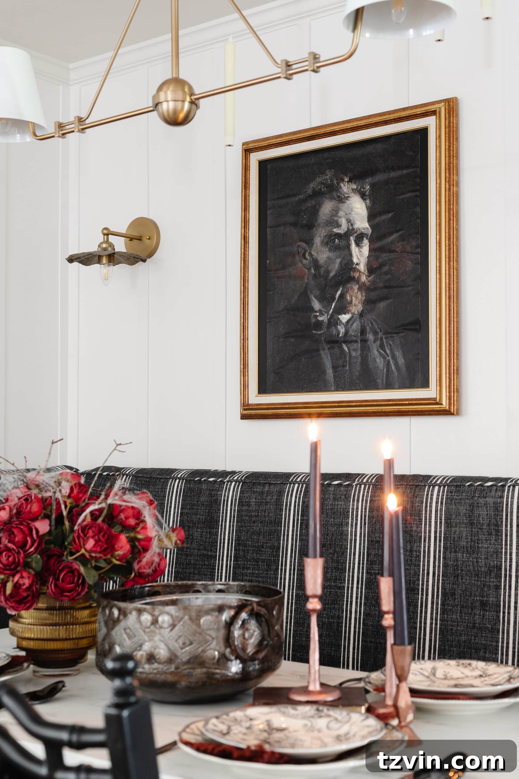 Killer Tablescapes: Spooky Settings for Your Murder Mystery Party 14 DIY creepy art portrait for Halloween party wall decor, adding a gothic touch