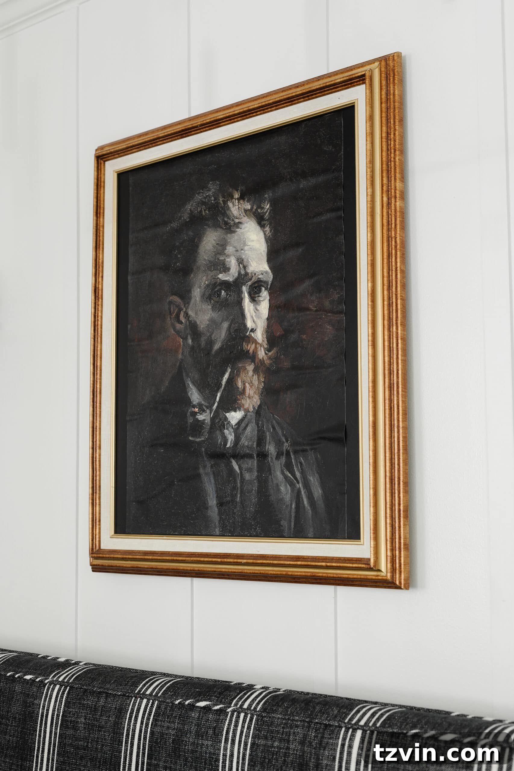 old creepy art portrait for Halloween wall decor in a gold picture frame
