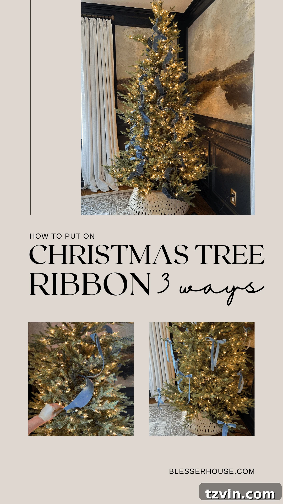 how to add ribbon to Christmas trees 3 ways