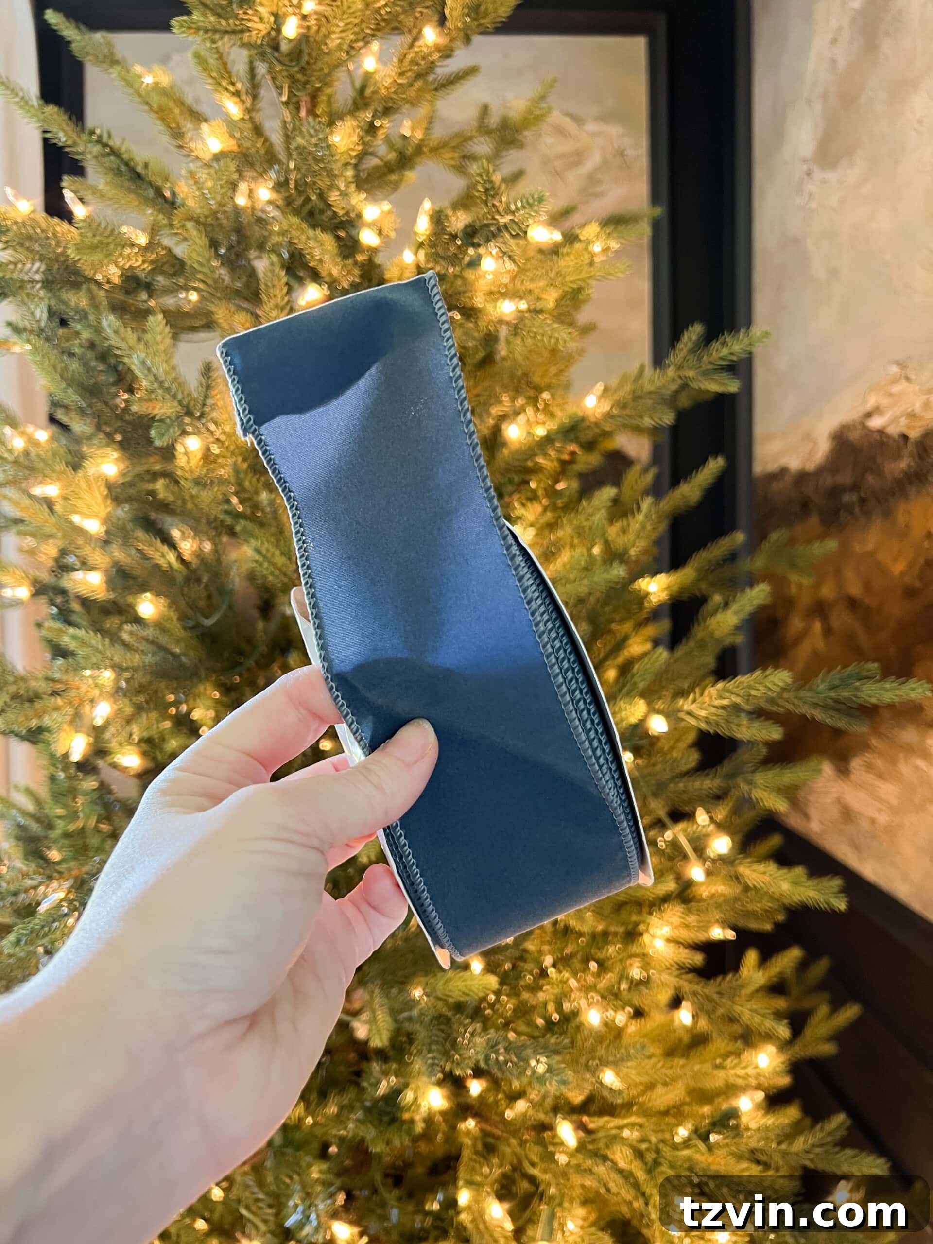 wired 2 1/2" velvet ribbon in antique blue