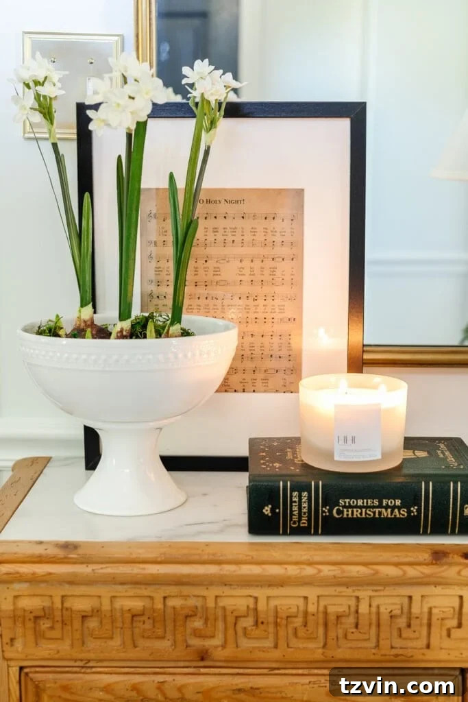 Elegant sheet music framed as holiday art displayed on a cozy tabletop