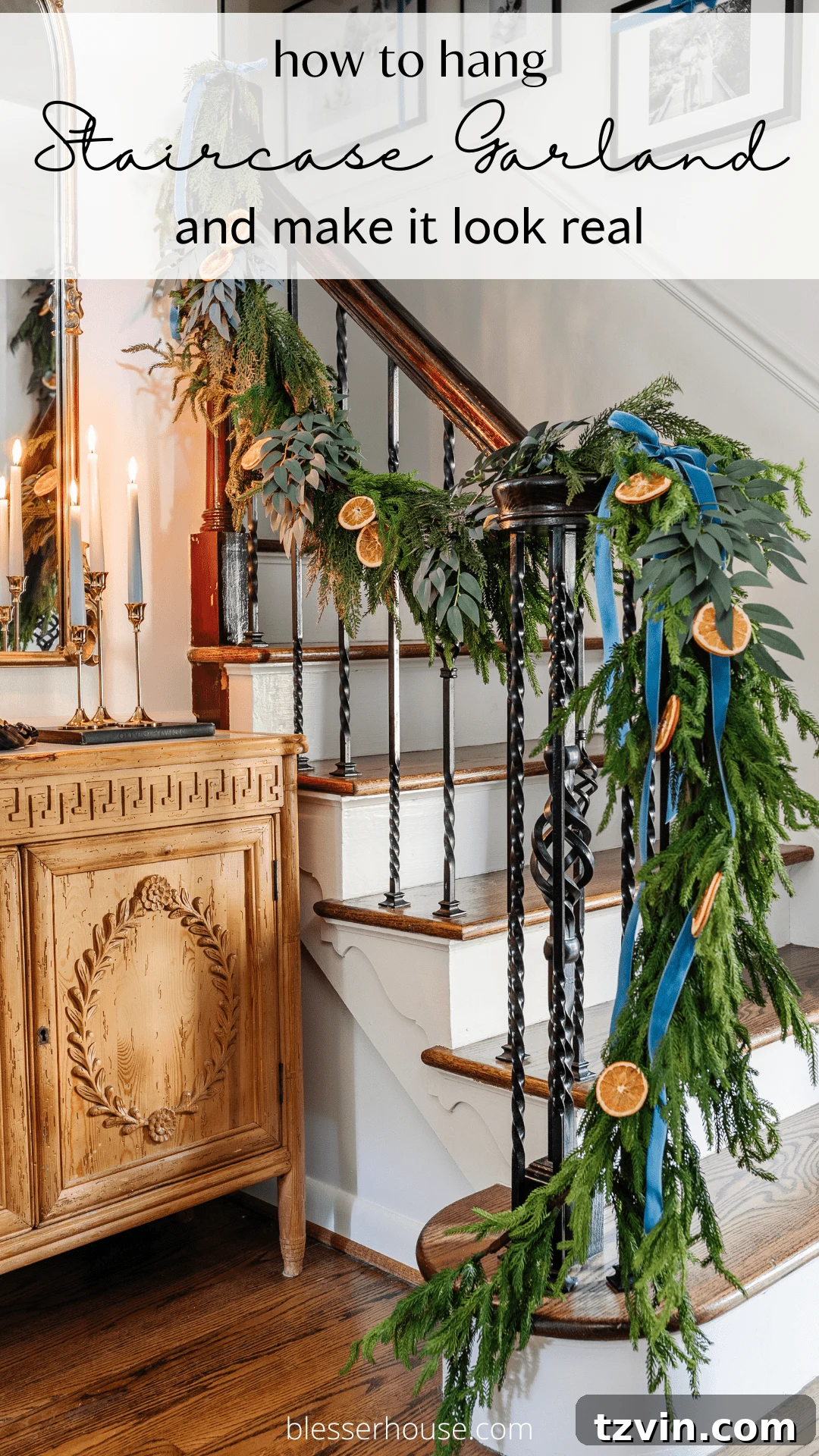 Sparkling Stairs and Welcoming Entryways: Your Garland Decor Guide 2 how to hang staircase garland and make faux garland look real