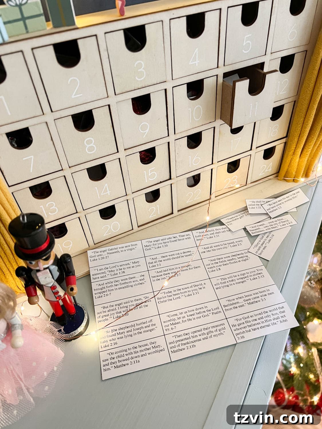 Printable Advent Journey: A Christmas Story Scripture Countdown 5 Printable Advent calendar with Bible verses alongside a ballet-themed Advent calendar, illustrating the combination of spiritual and festive countdowns.