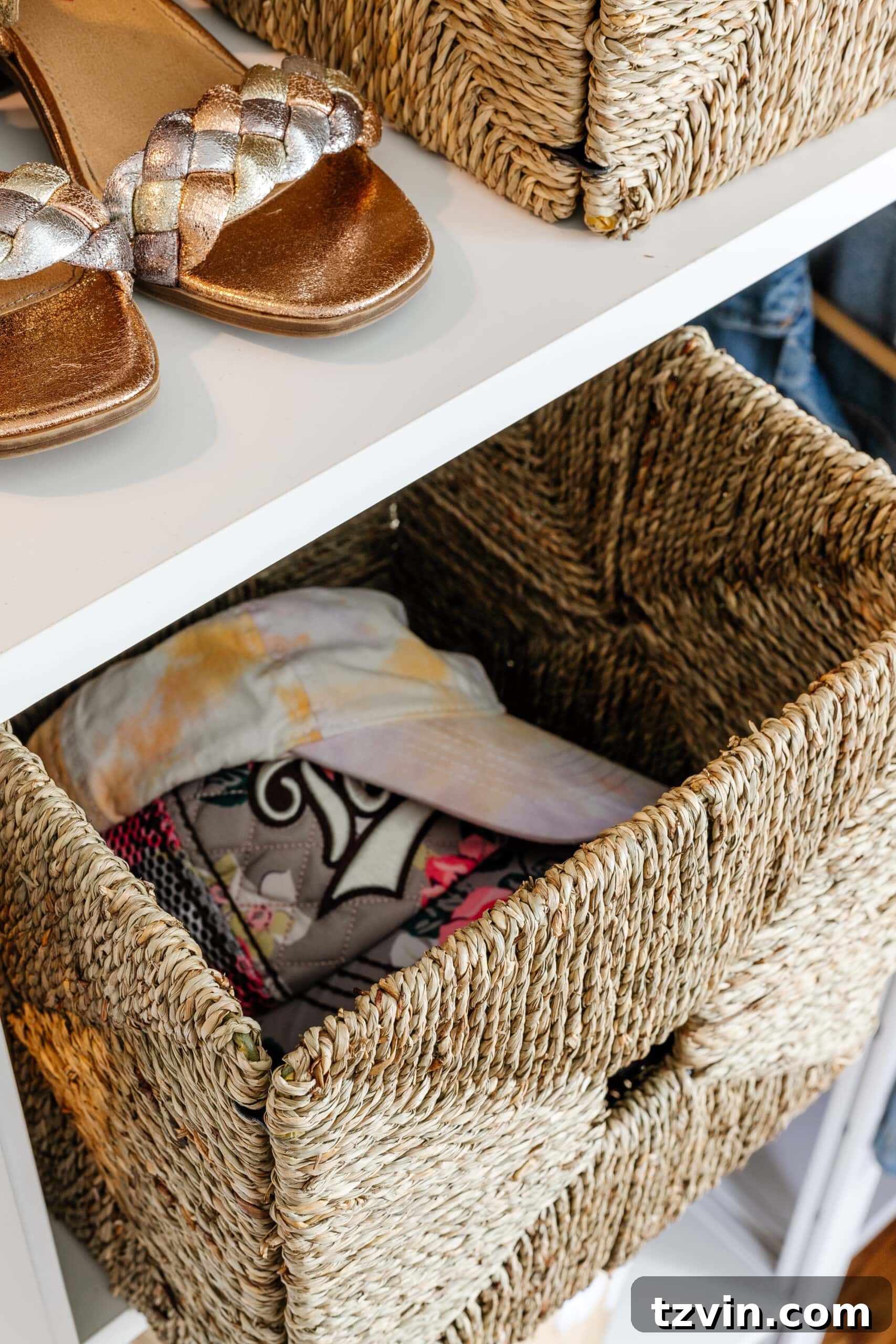 Petite Wardrobe Perfection: 10 Organizing Hacks for Girls 12 baskets to store hats and clothing accessories in a girls closet, maximizing storage