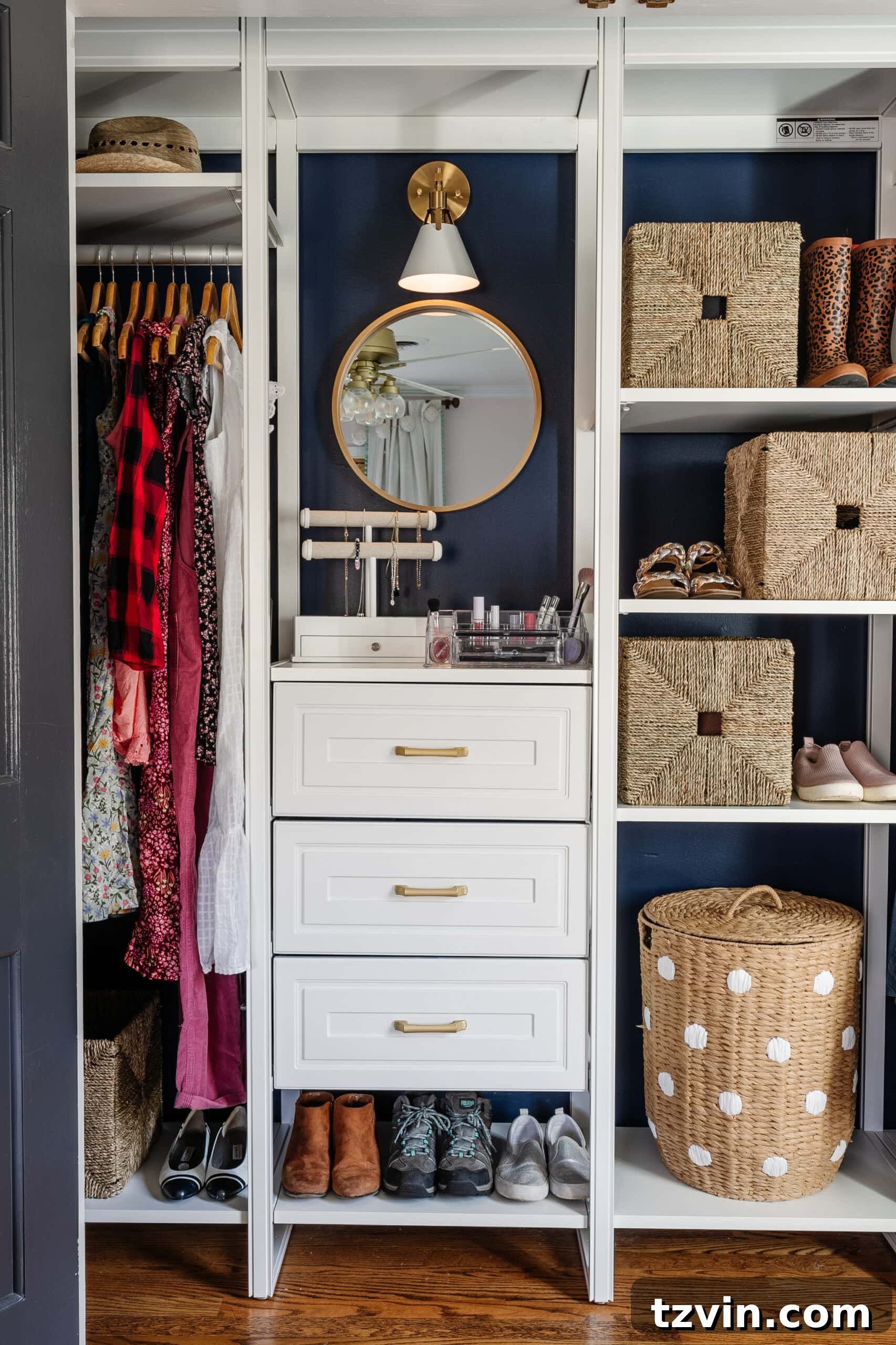 Petite Wardrobe Perfection: 10 Organizing Hacks for Girls 5 small closet idea for girls with makeup organization and clothing storage on double rods