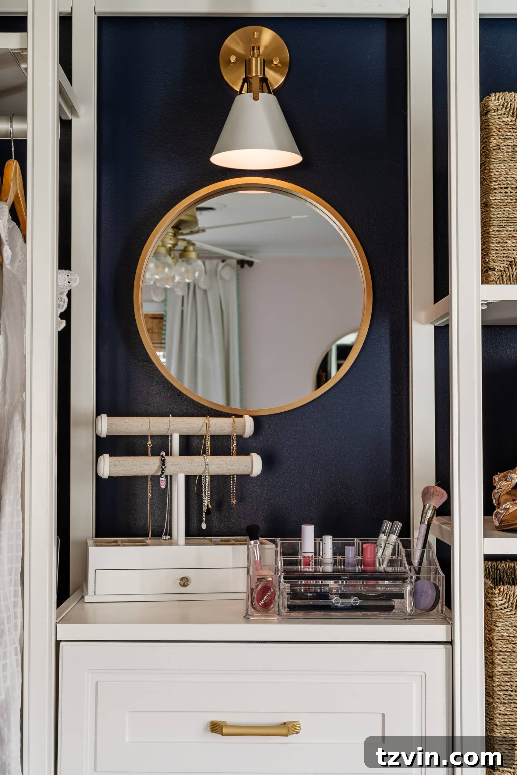 Petite Wardrobe Perfection: 10 Organizing Hacks for Girls 6 girls closet organization with a drawer stack also serving as a makeshift vanity