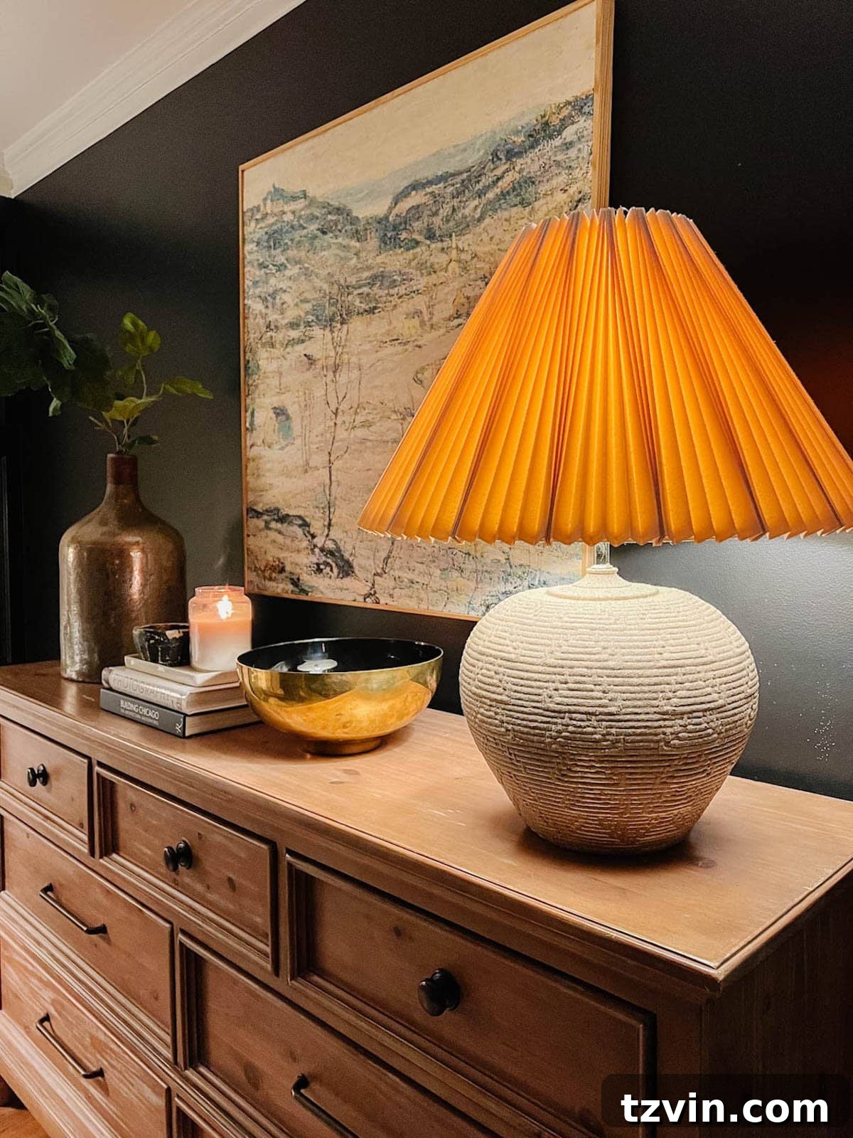 cozy lamp on bedroom dresser