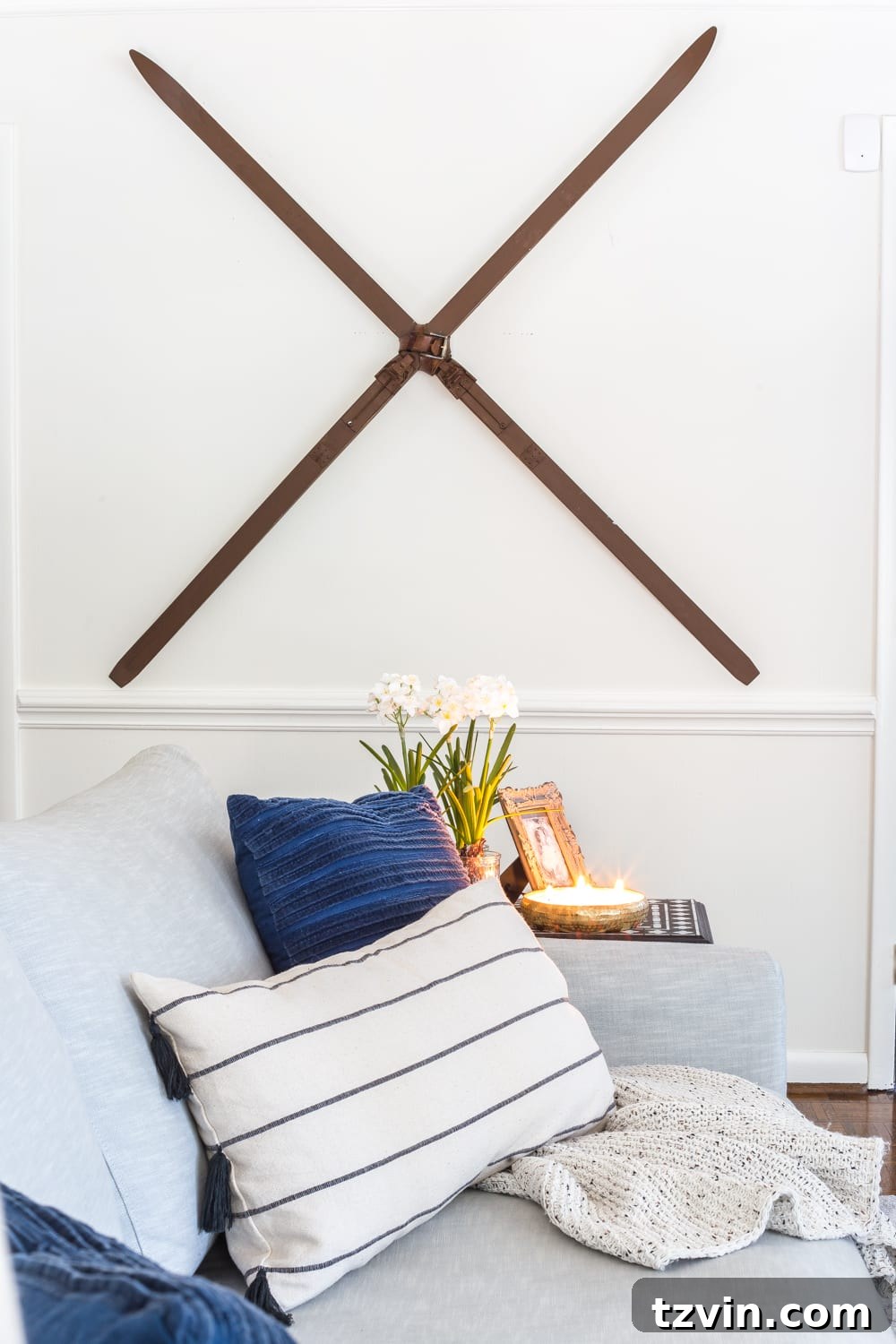 winter skis as wall decor
