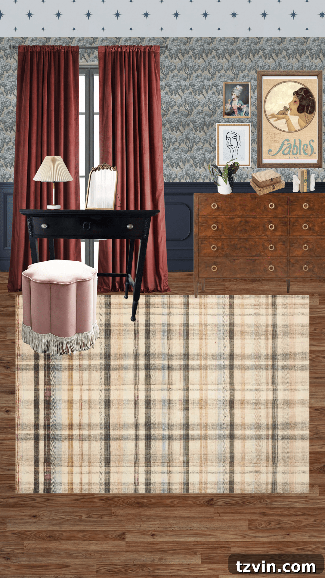 Our Cottage "Teen" Bedroom: Plans & Curtain Color Combinations 8 Preteen girl bedroom design with crimson rust curtains