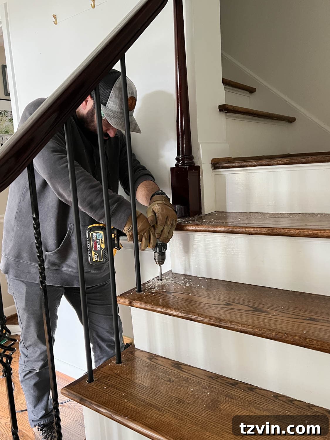 Revamp Your Stairs: DIY Spindle Replacement 15 drilling larger stair baluster holes in stair treads
