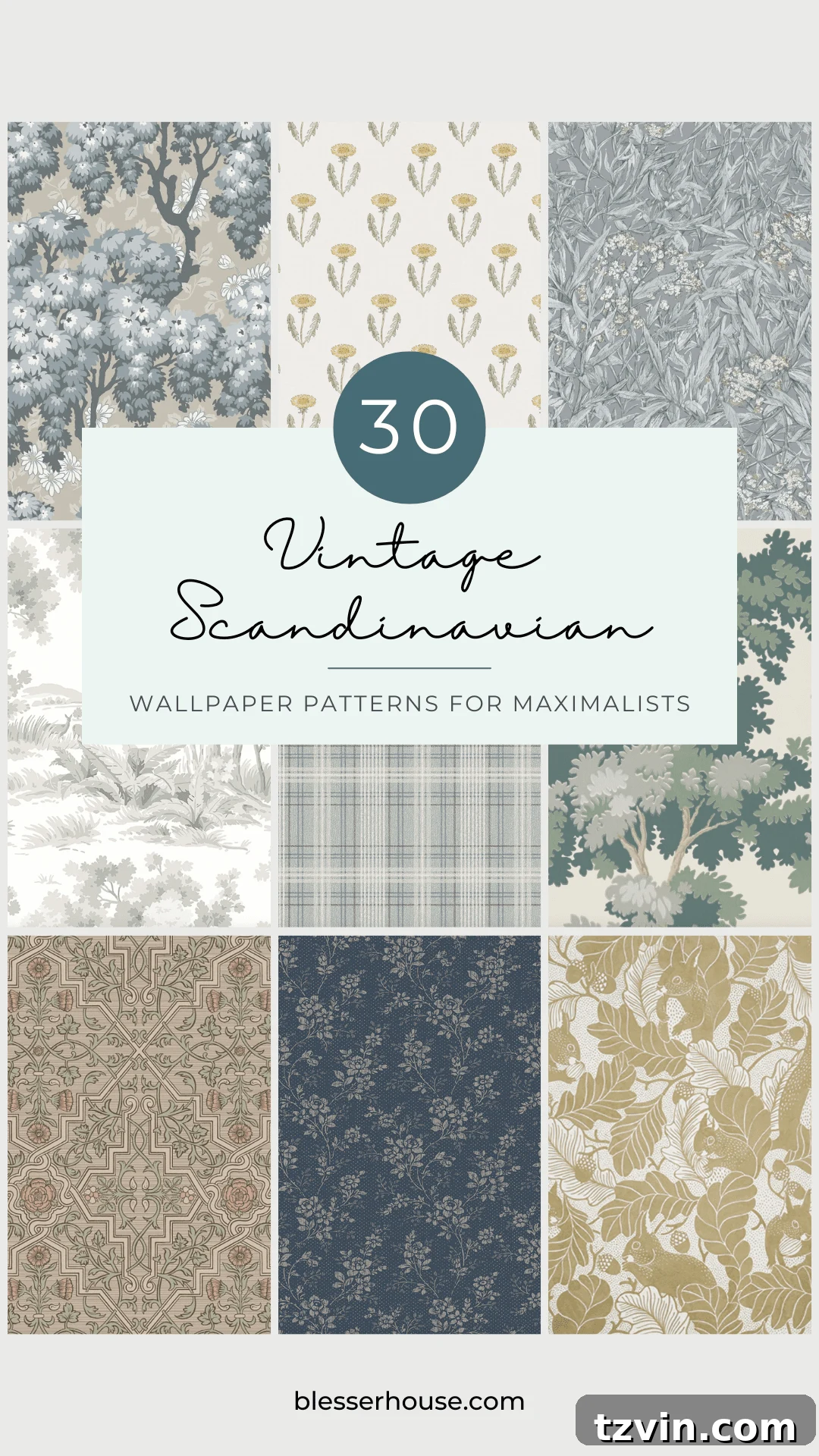 Unleash Maximalism: 30 Vintage Scandinavian Wallpaper Designs 3 A curated collection of stunning Scandinavian vintage wallpaper patterns perfect for maximalist decor enthusiasts.