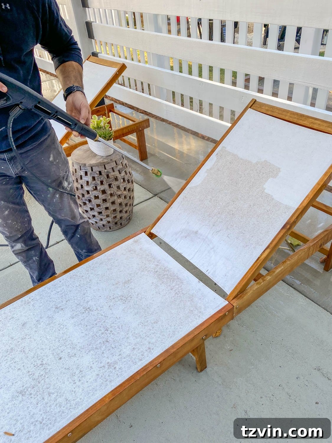 cleaning outdoor furniture with a pressure washer
