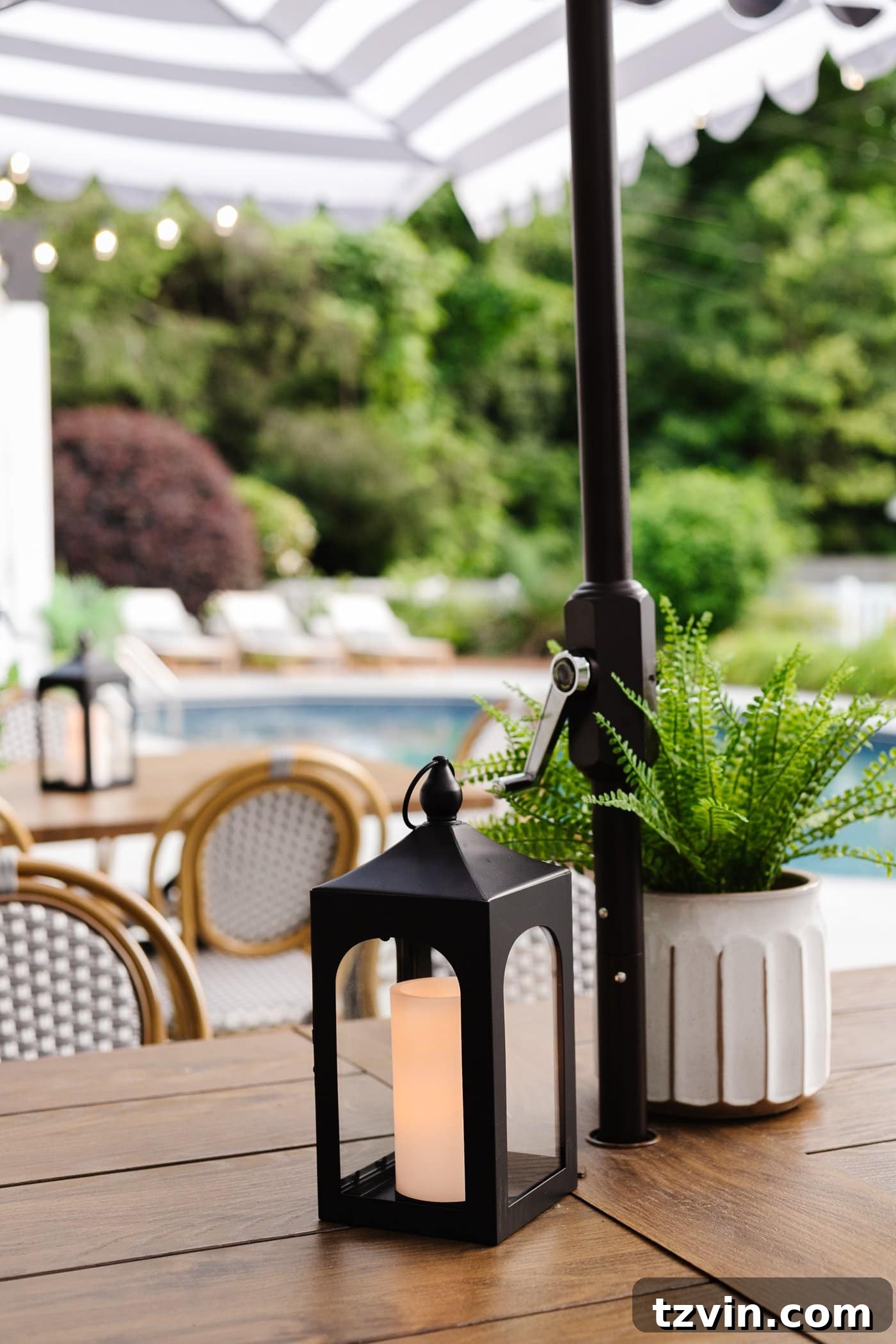 fake outdoor plant on a patio table