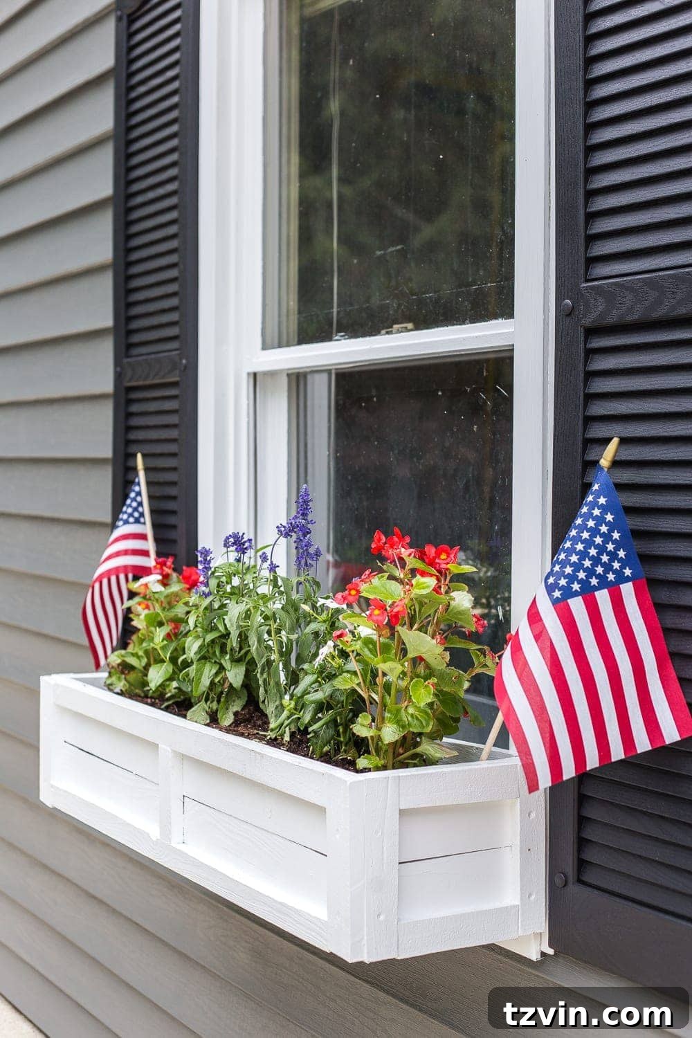window box with flowers and July 4th decor