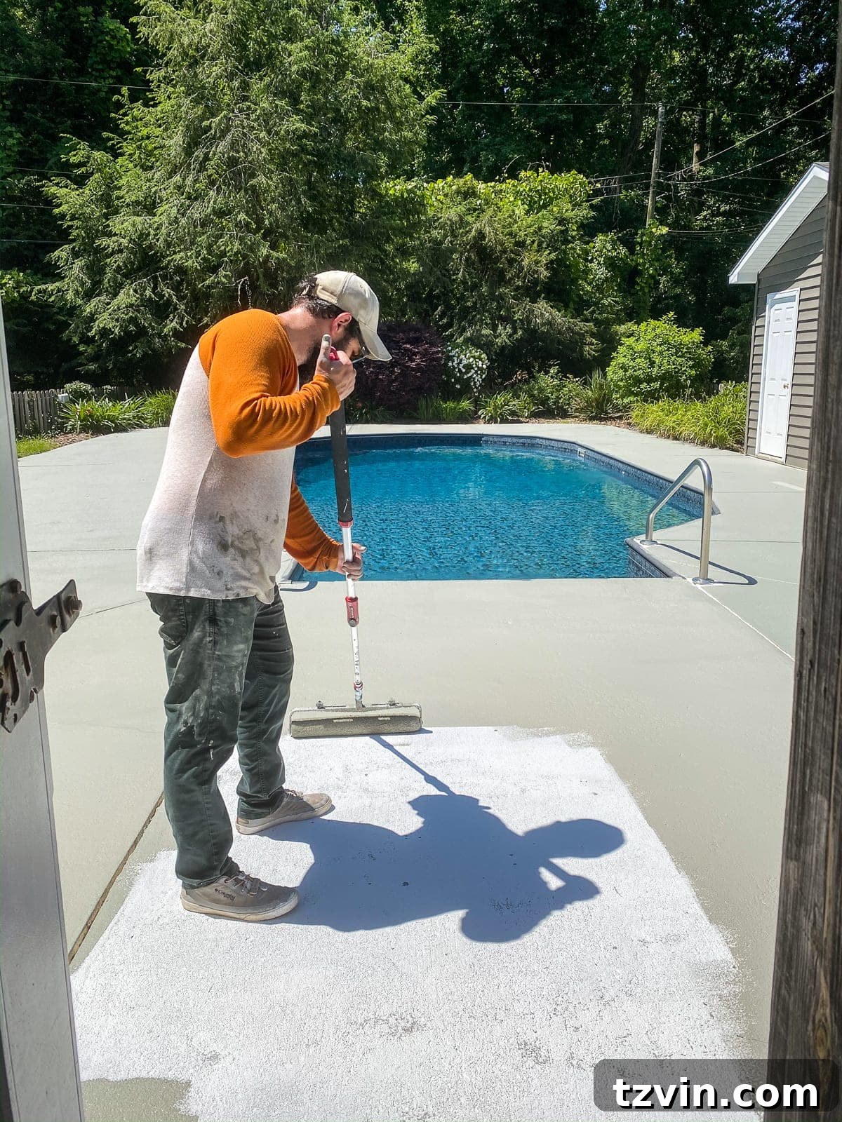 DIY Painted Concrete Pool Deck and Patio