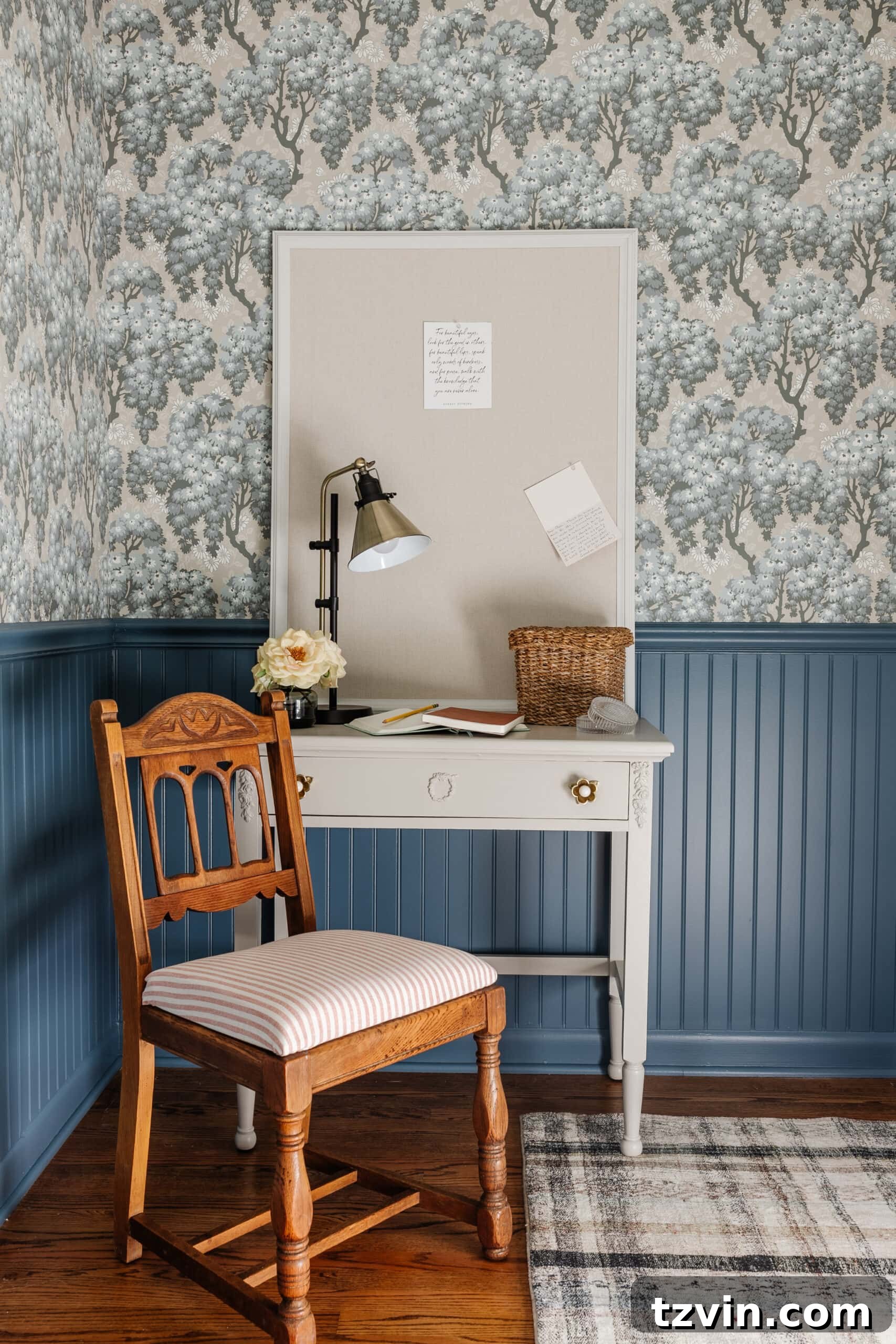 Desk Chair Revival: No-Strip Wood Refinishing 2 Beautifully refinished vintage bedroom desk and cottage-style desk chair, showing the elegant transformation of old furniture.