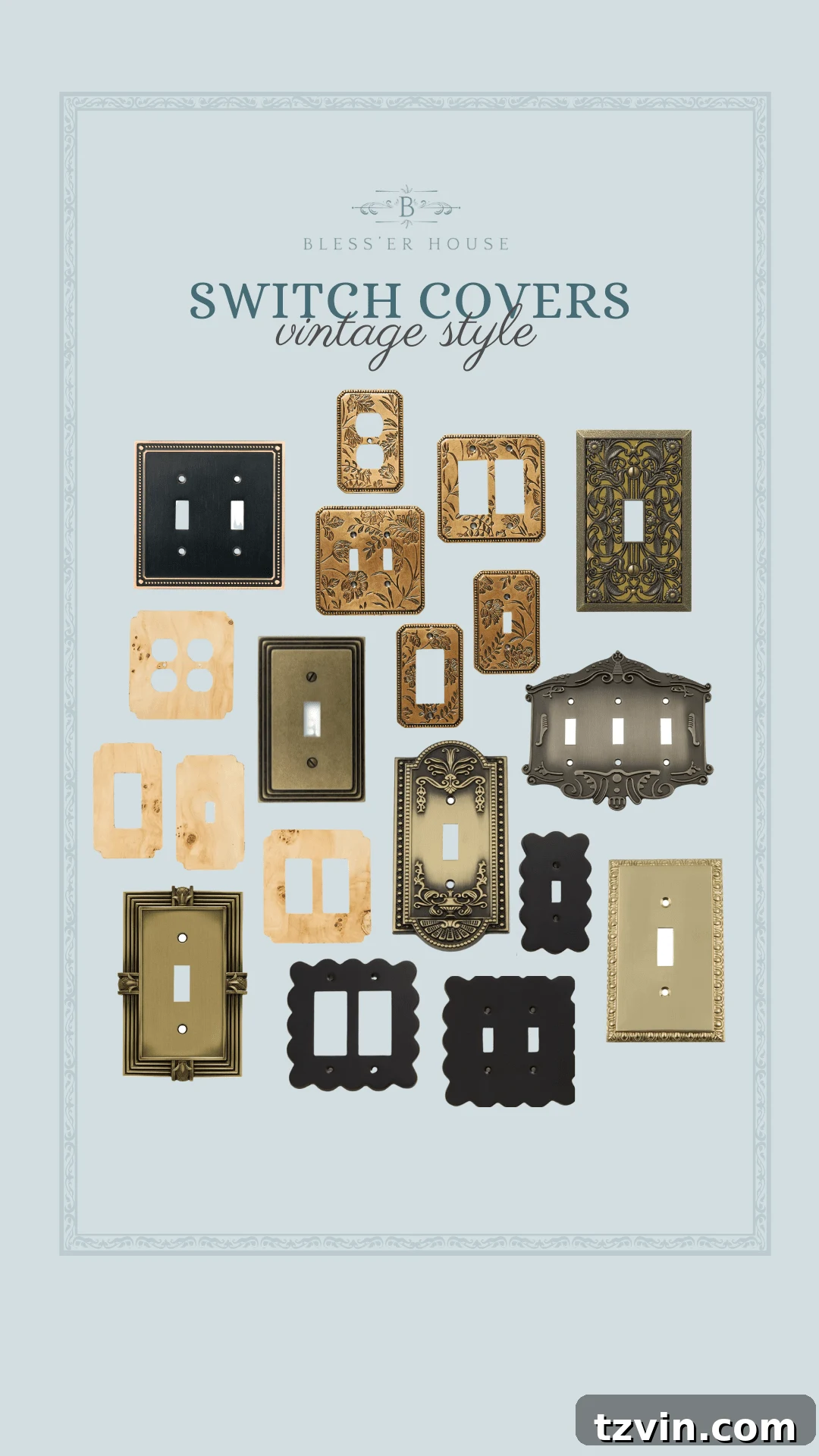 Selection of various vintage light switch covers for different home styles and budgets
