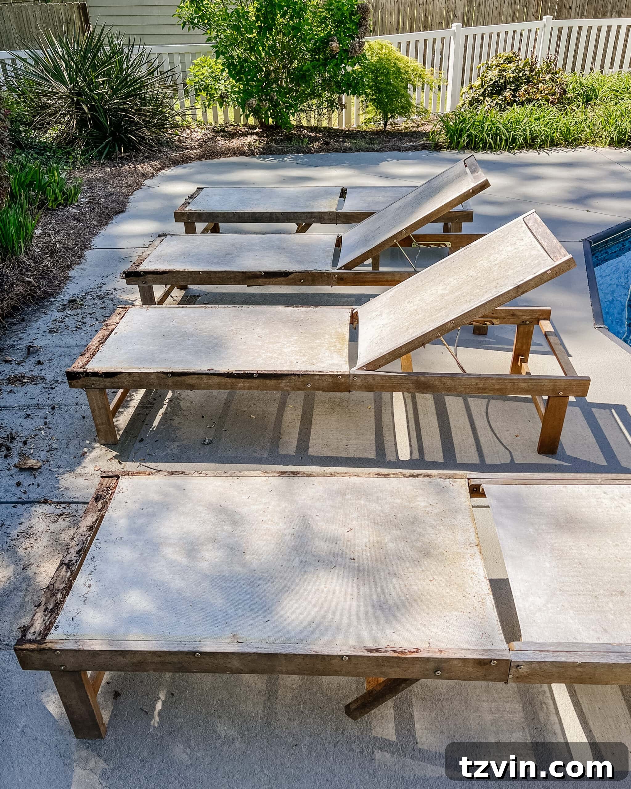 Spring Patio Refresh 20 dirty sun lounger chairs before cleaning