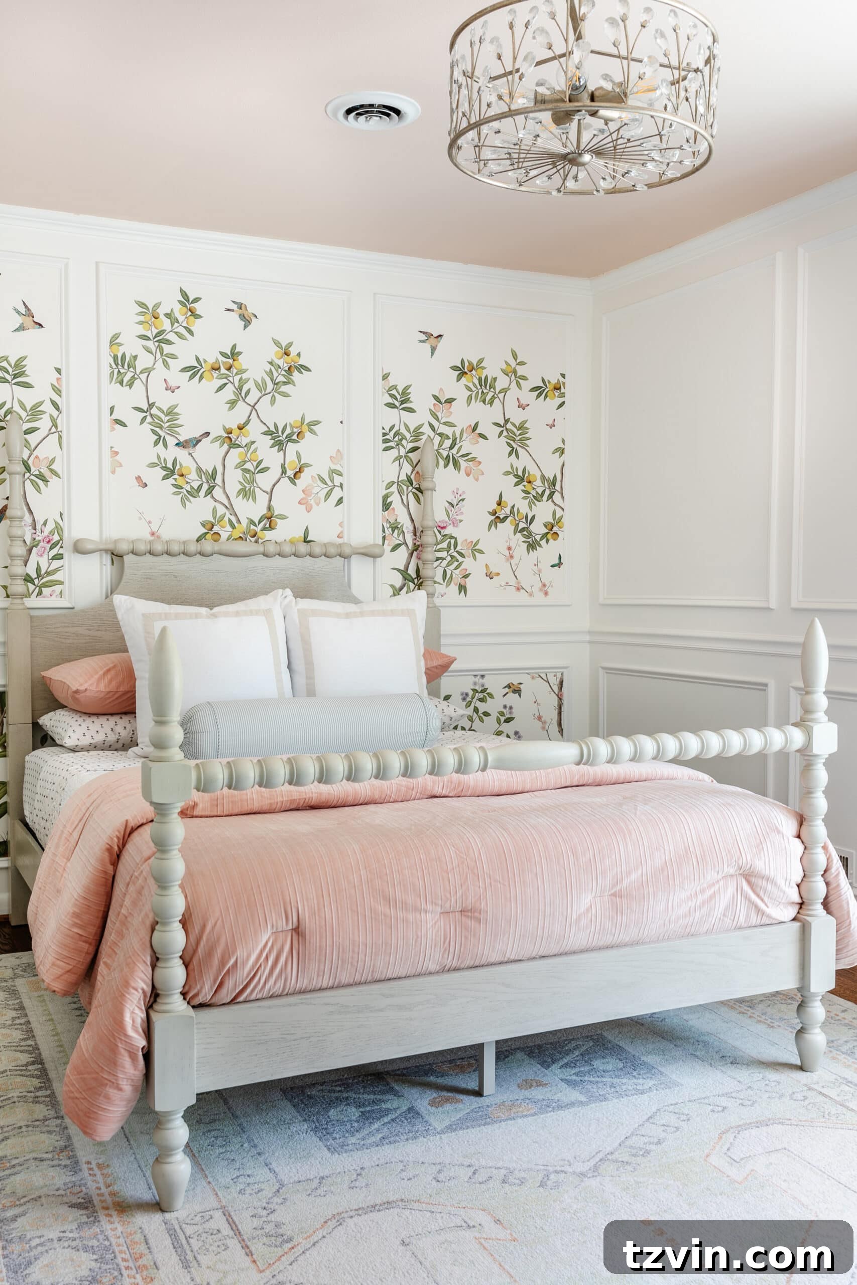 vintage poster bed in a little girls bedroom