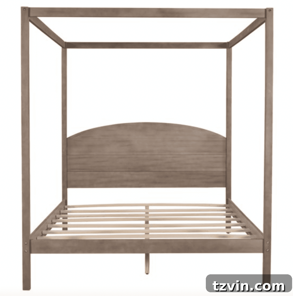 brown wash wood canopy bed