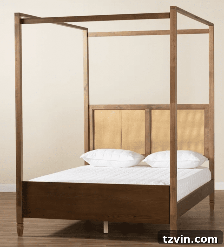 walnut wood cane canopy bed