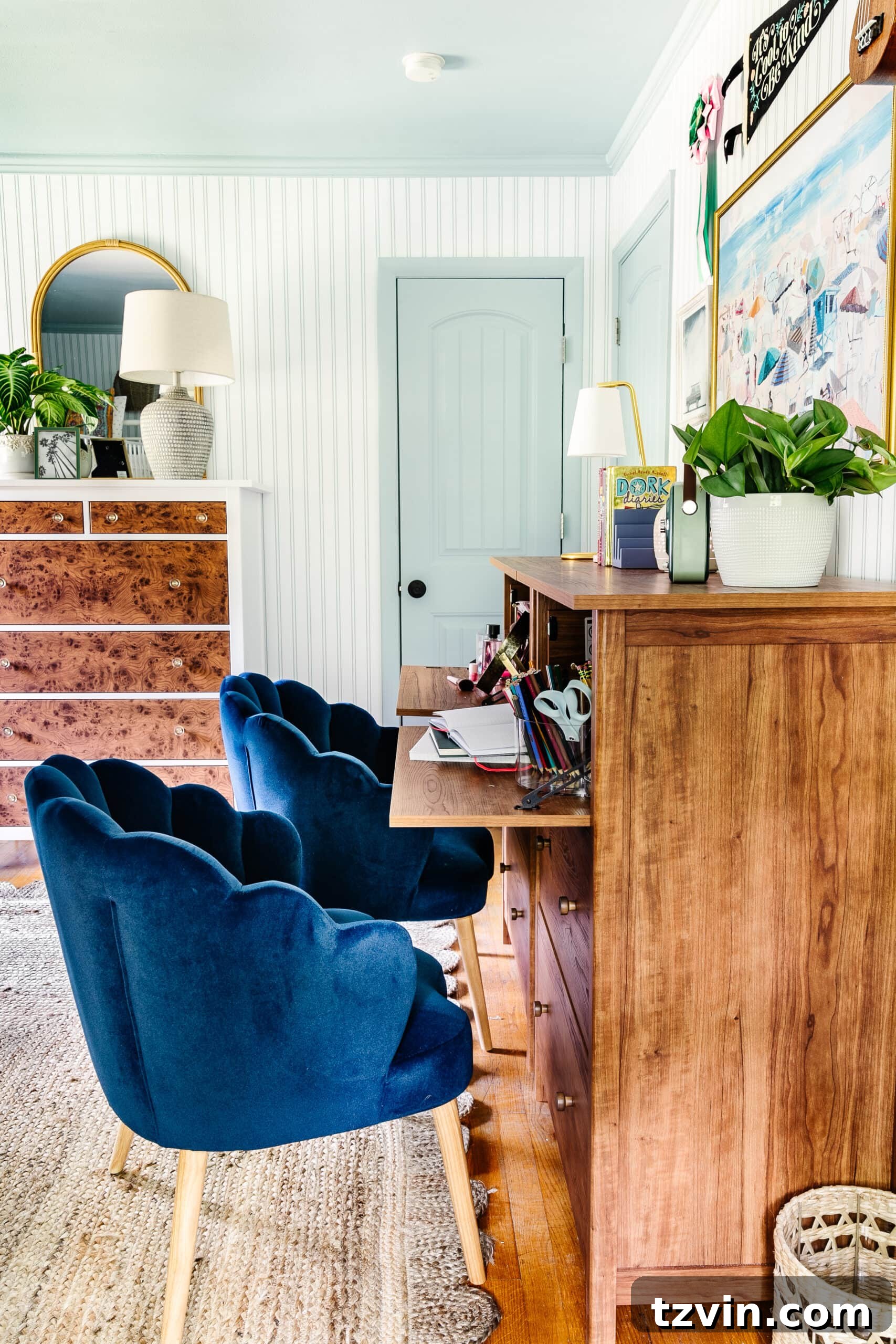 Transforming Kids' Spaces: 24 Brilliant Storage & Decor Solutions 14 dresser turned into a desk / vanity in a shared girls room