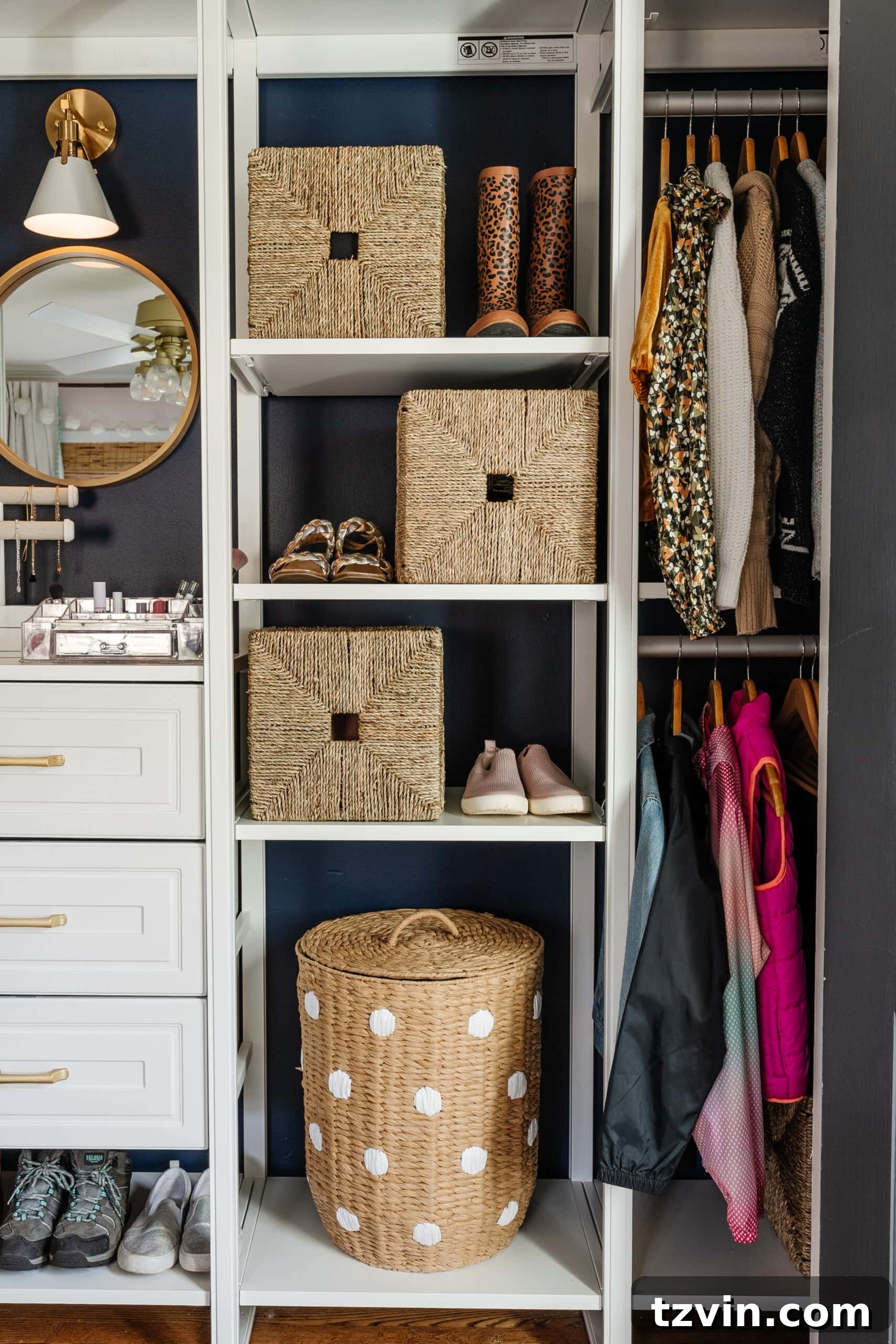 Transforming Kids' Spaces: 24 Brilliant Storage & Decor Solutions 4 lidded hamper in a girls closet