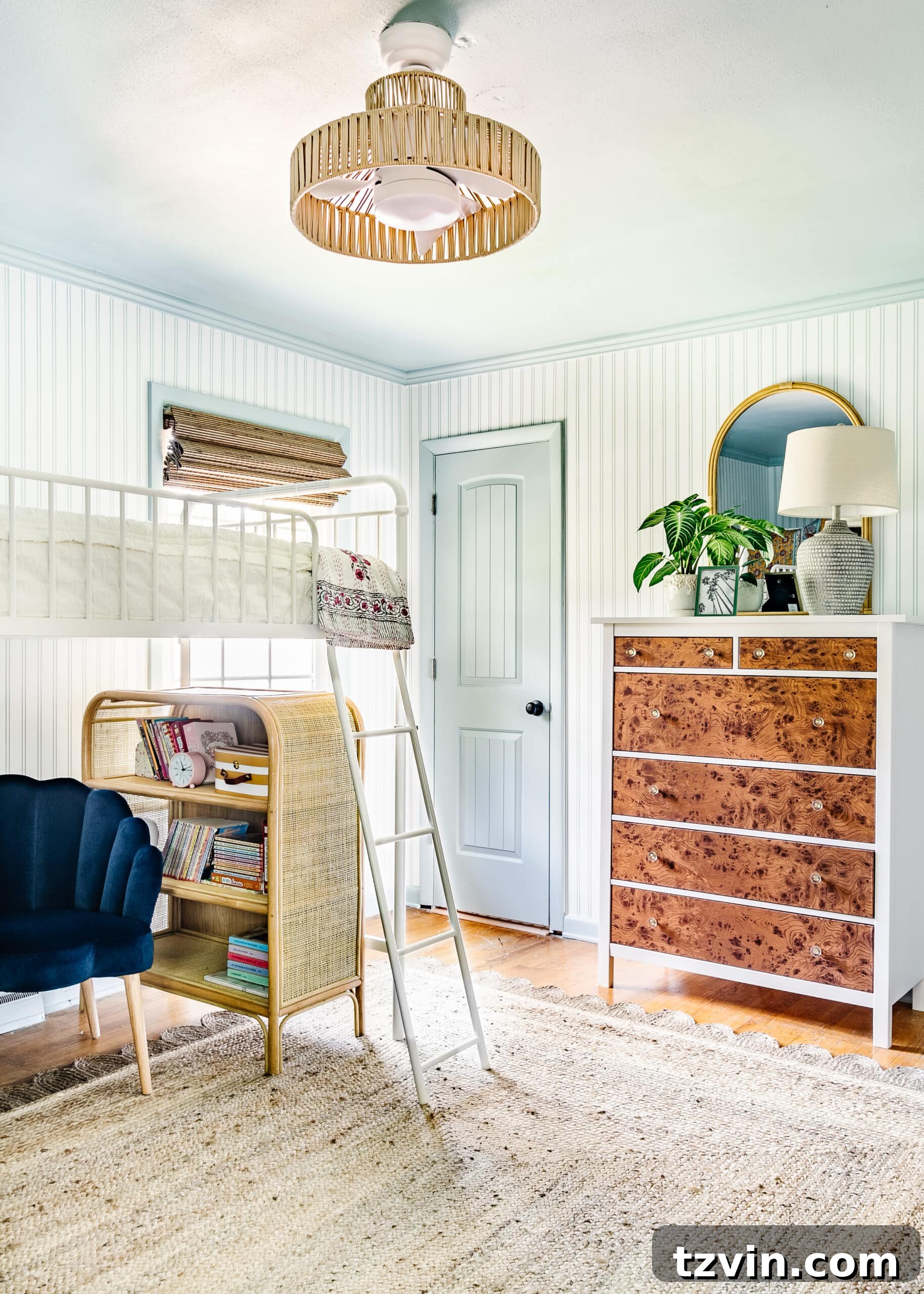Transforming Kids' Spaces: 24 Brilliant Storage & Decor Solutions 8 hangout reading nook loft under a bunk bed and jute fandelier