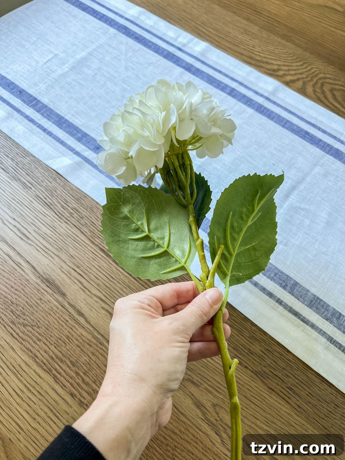 faux hydrangea stem from amazon before fluffing