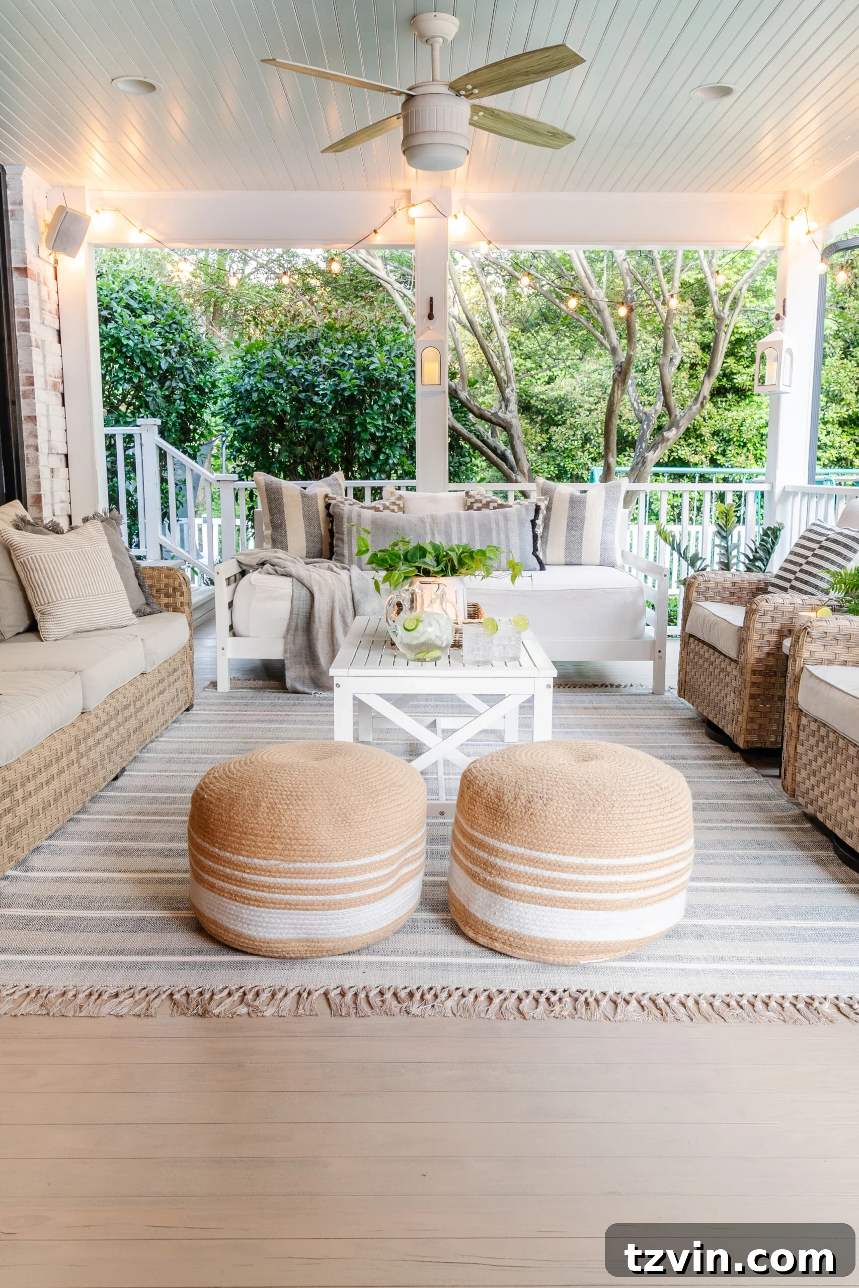 Finding Your Perfect Neutral Driftwood Deck Stain 2 back porch floor refinished with Behr Taupe stain and stylish outdoor furniture