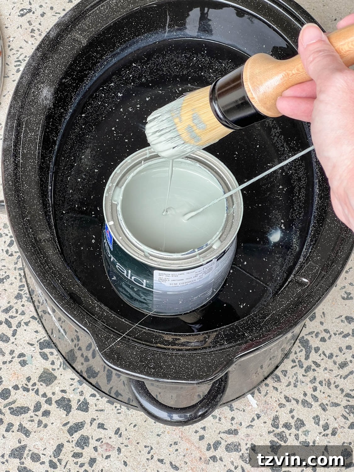 Close-up shot revealing the incredibly smooth and even texture of warm gloss paint, ready for application and minimal brushstrokes.