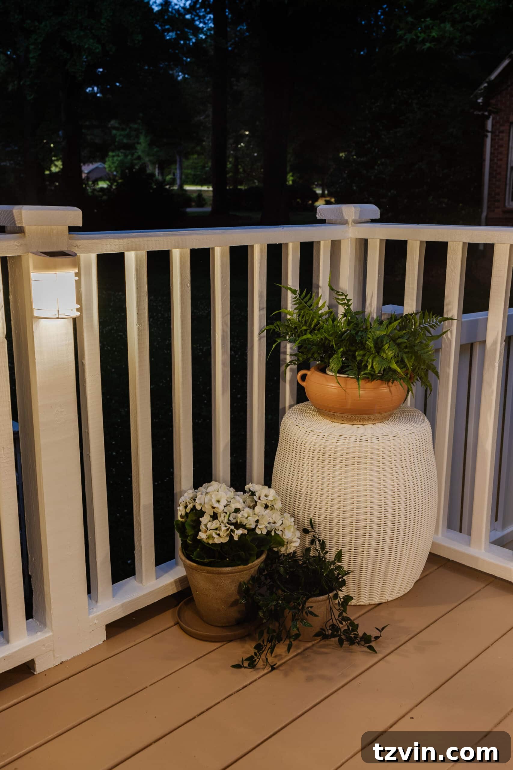 side porch solar deck lights with planters